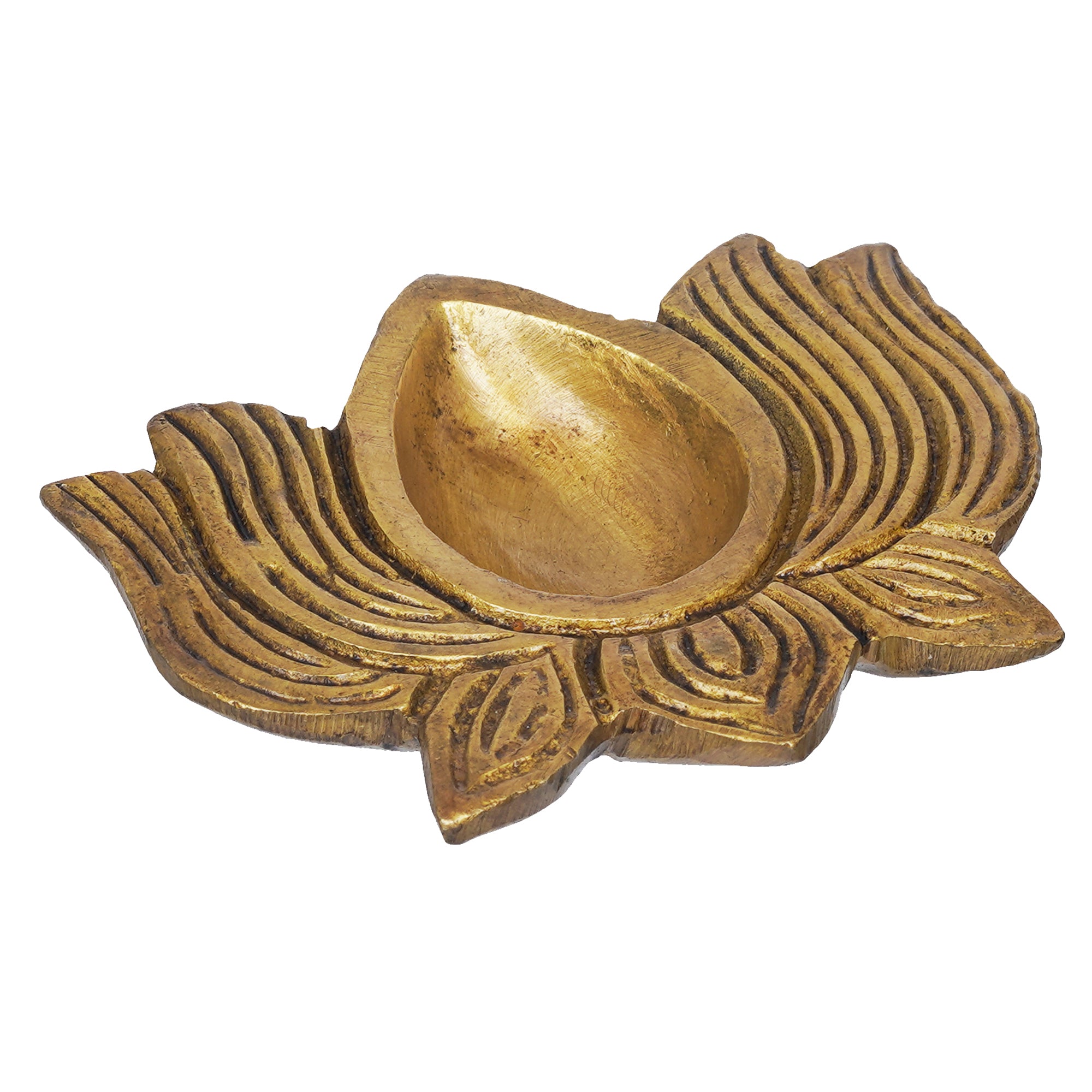eCraftIndia Traditional Golden Designer Lotus Shaped Brass Diya 6
