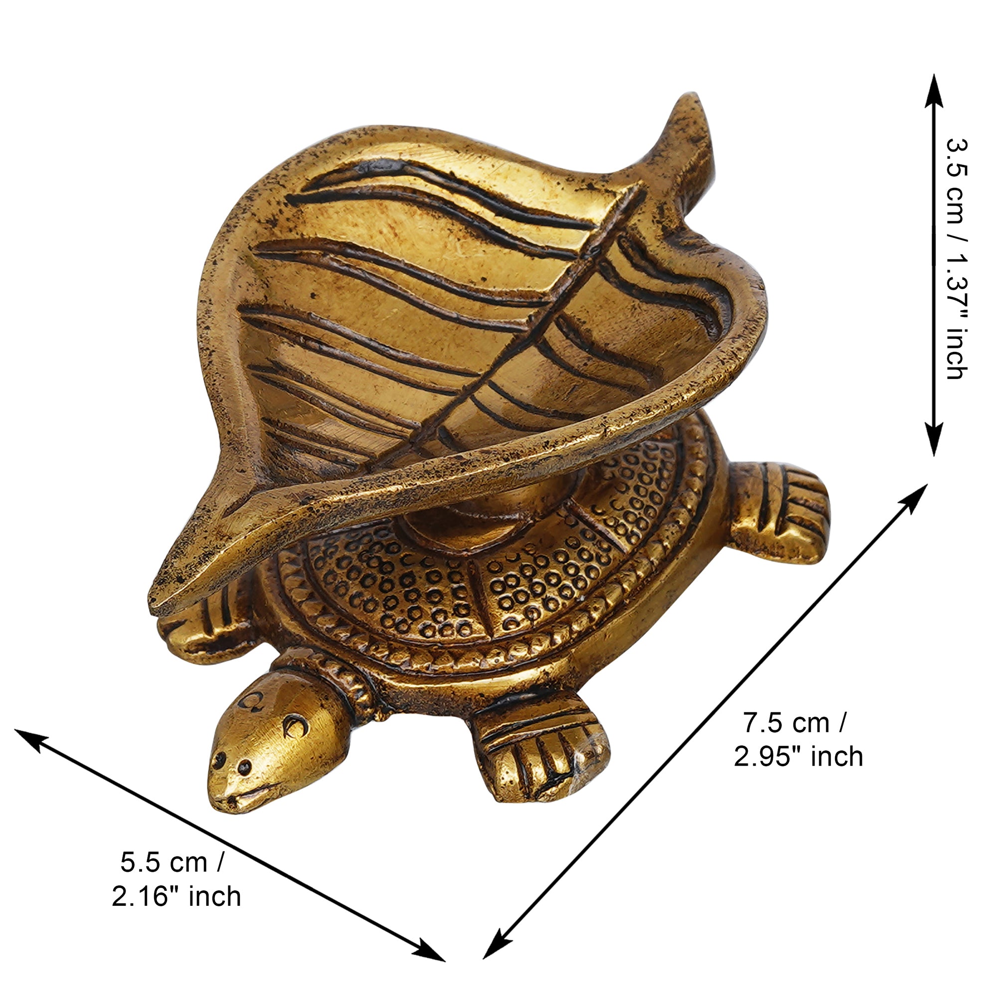 eCraftIndia Golden Handcrafted Tortoise Statue Leaf Design Decorative Brass Diya 3