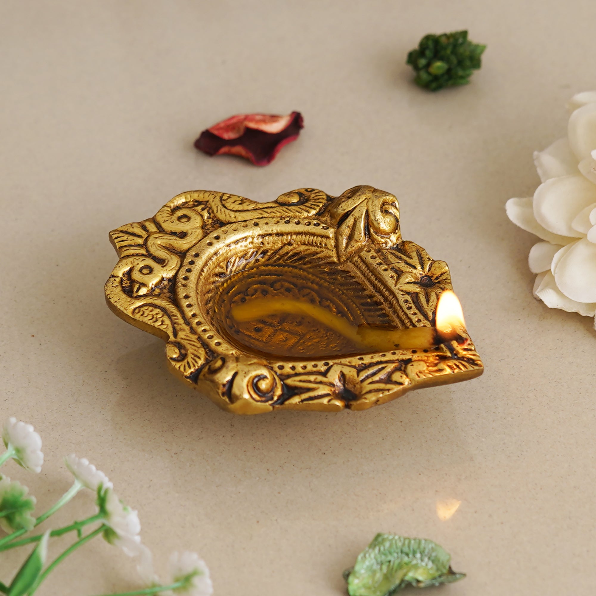 eCraftIndia Golden Handcrafted Traditional Decorative Brass Diya