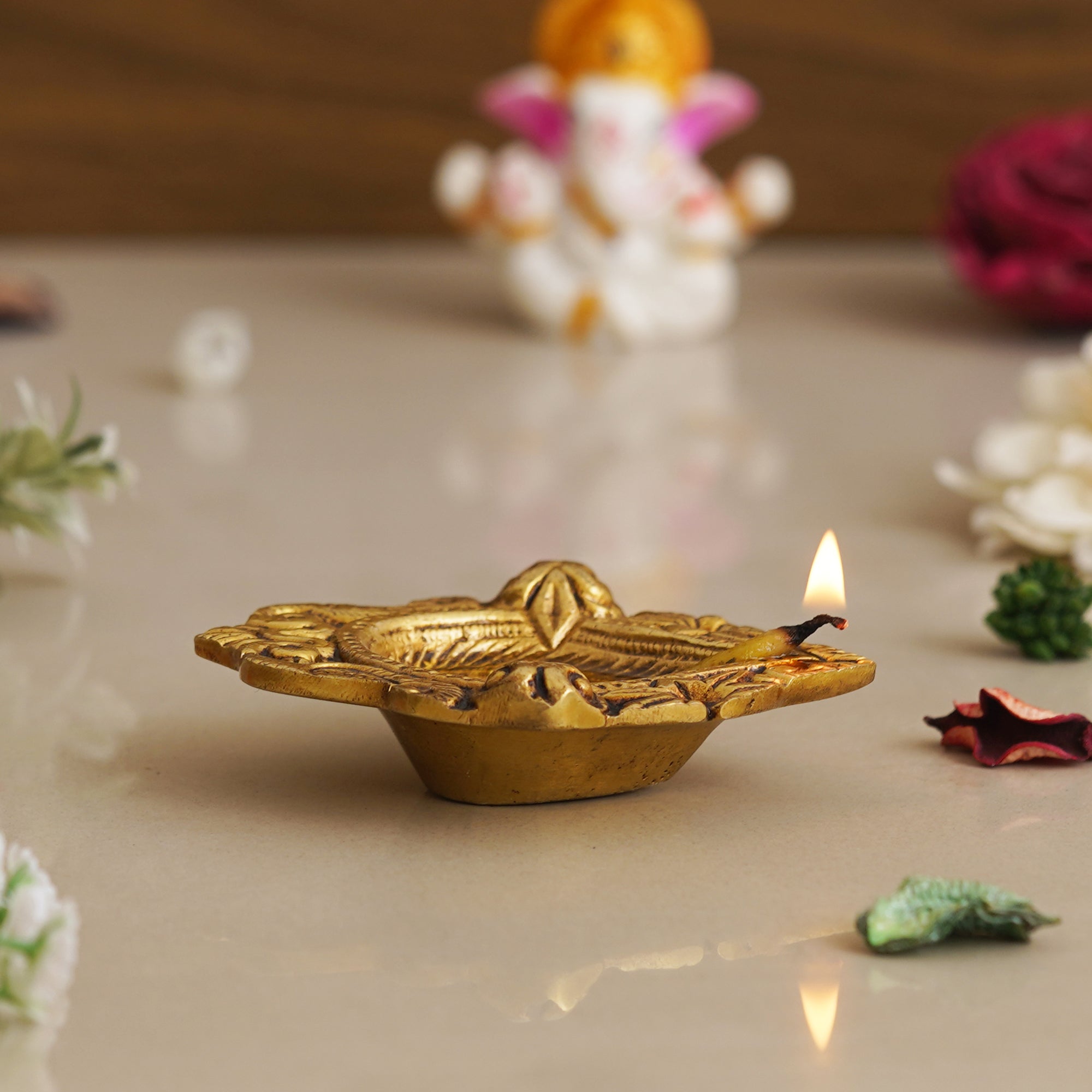 eCraftIndia Golden Handcrafted Traditional Decorative Brass Diya 7