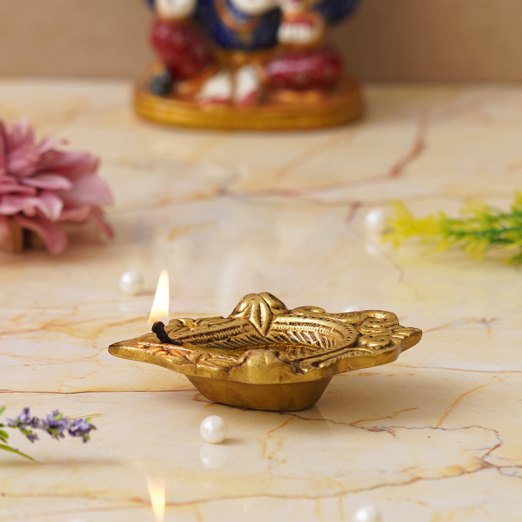 eCraftIndia Golden Handcrafted Traditional Decorative Brass Diya 8