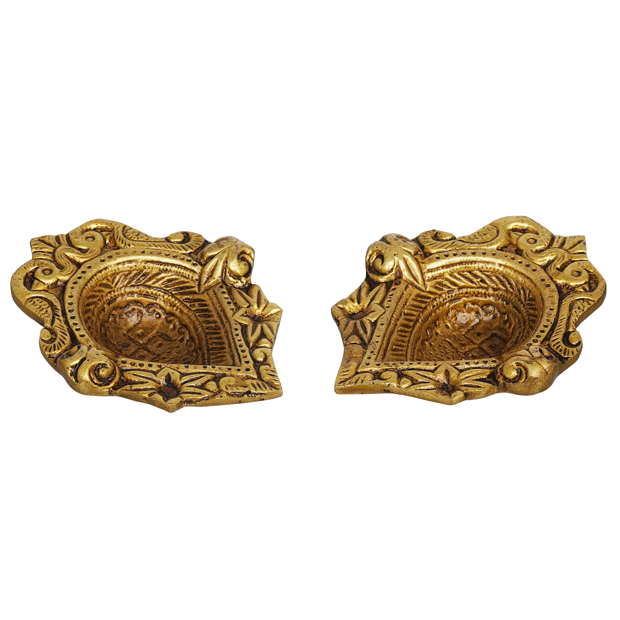 eCraftIndia Set of 2 Golden Handcrafted Traditional Decorative Brass Diyas 2
