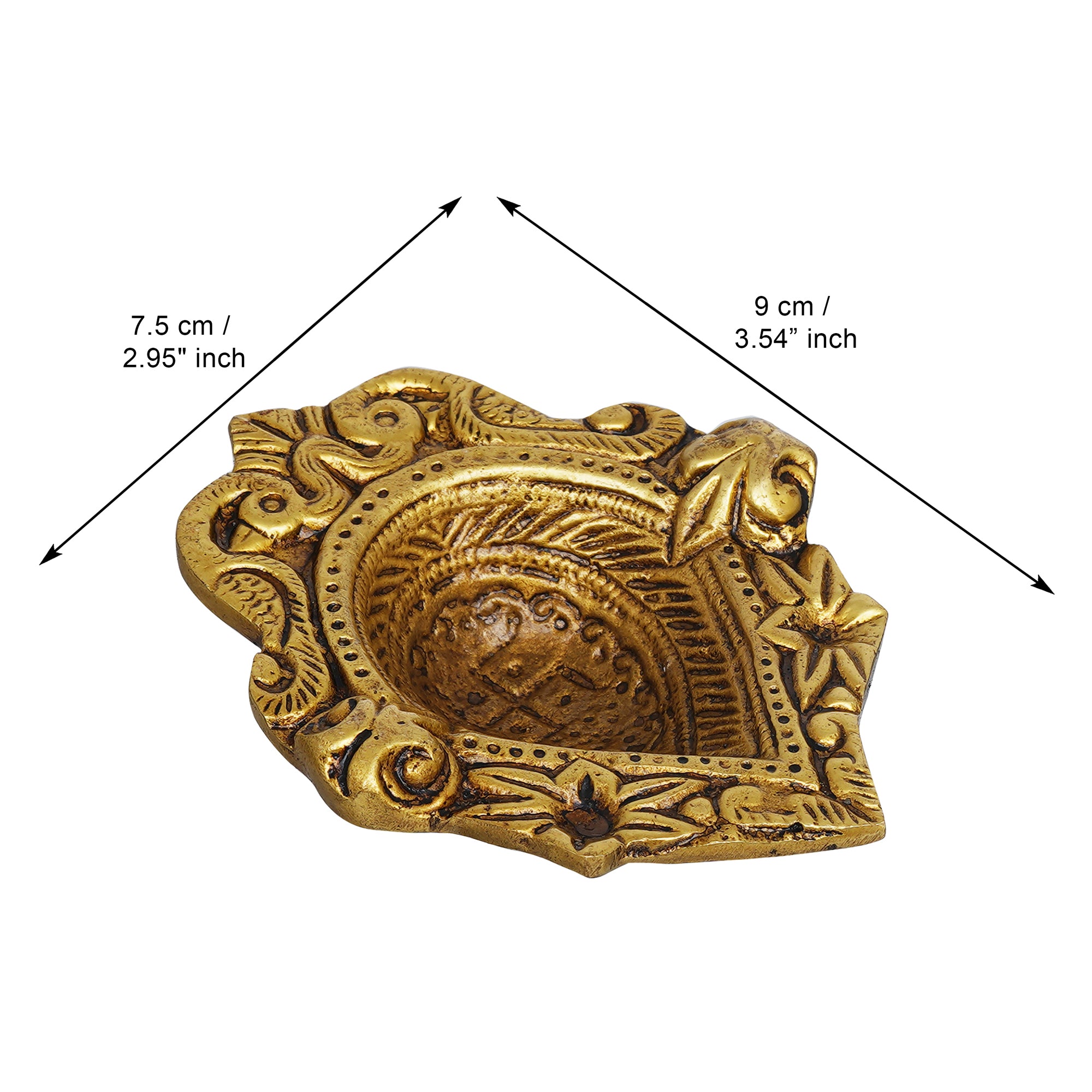 eCraftIndia Set of 2 Golden Handcrafted Traditional Decorative Brass Diyas 3