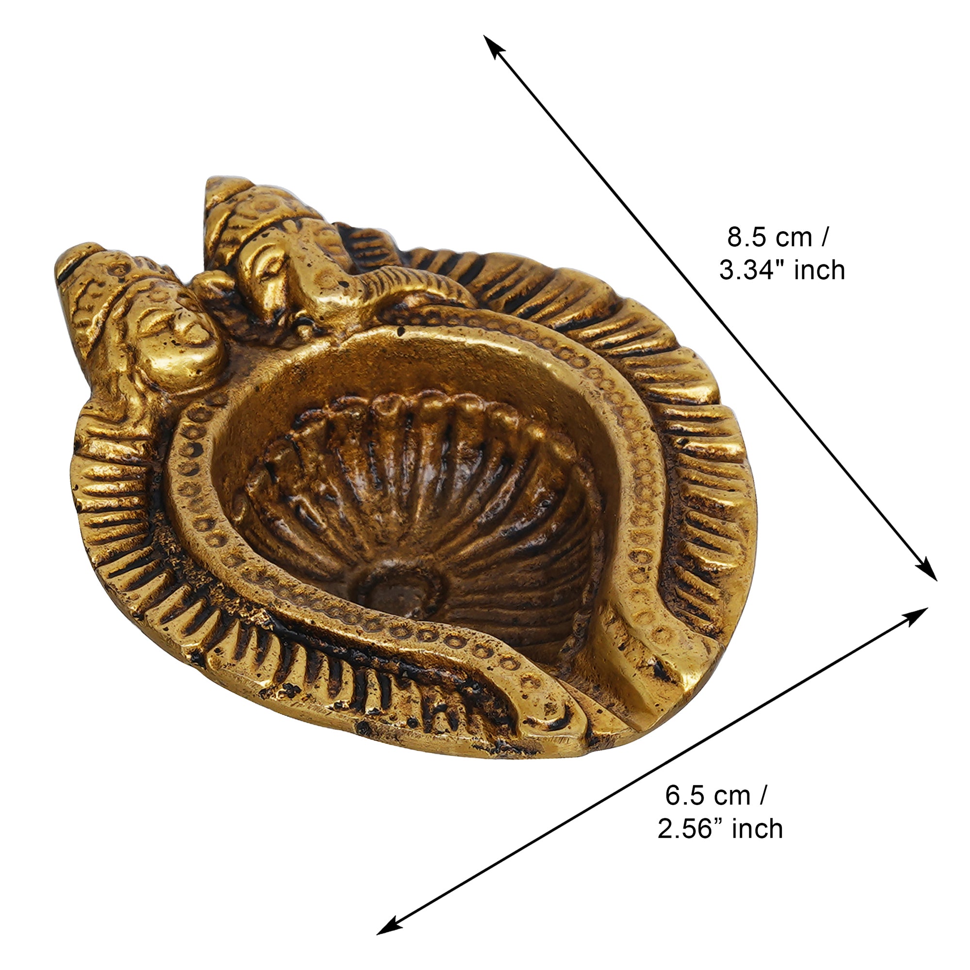 eCraftIndia Golden Handcrafted Goddess Lakshmi and Lord Ganesha Design Auspicious Brass Diya 3