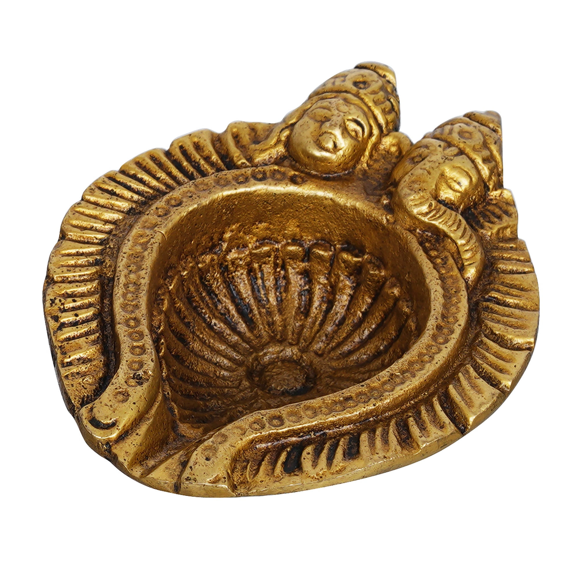 eCraftIndia Golden Handcrafted Goddess Lakshmi and Lord Ganesha Design Auspicious Brass Diya 4