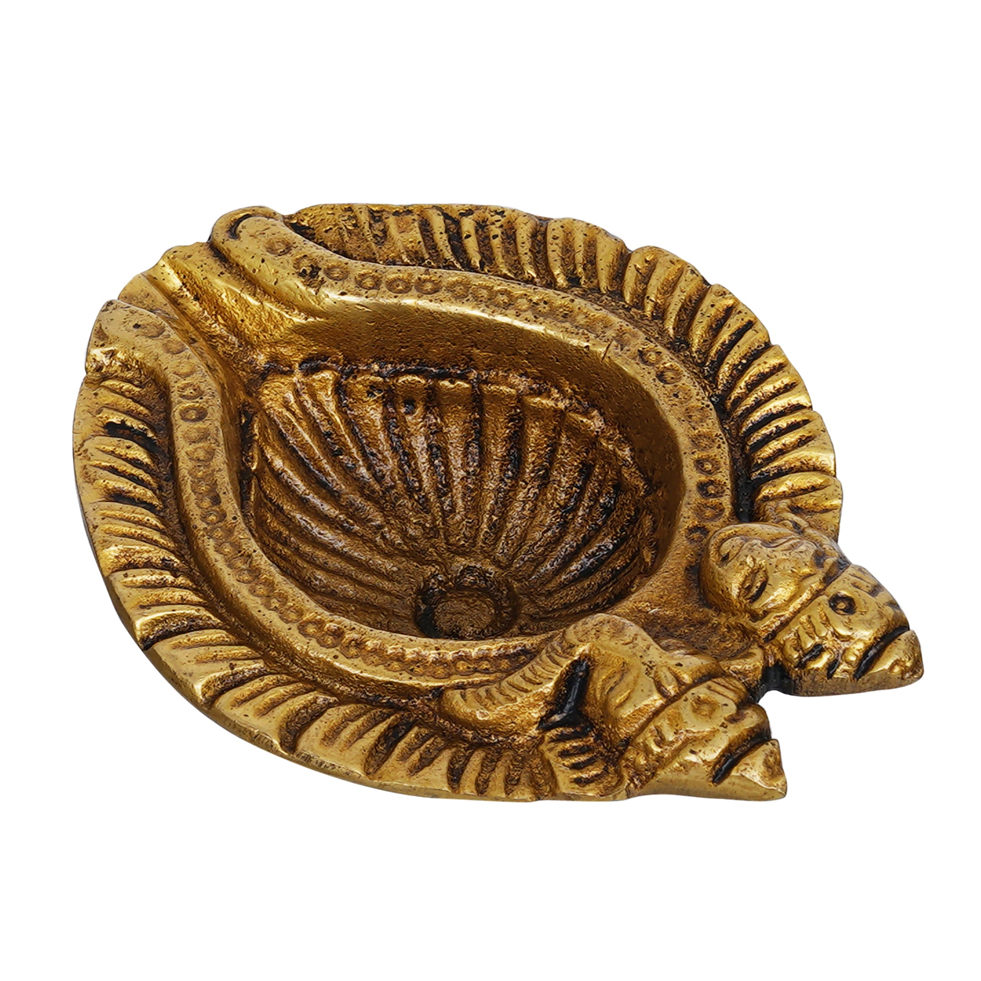 eCraftIndia Golden Handcrafted Goddess Lakshmi and Lord Ganesha Design Auspicious Brass Diya 5