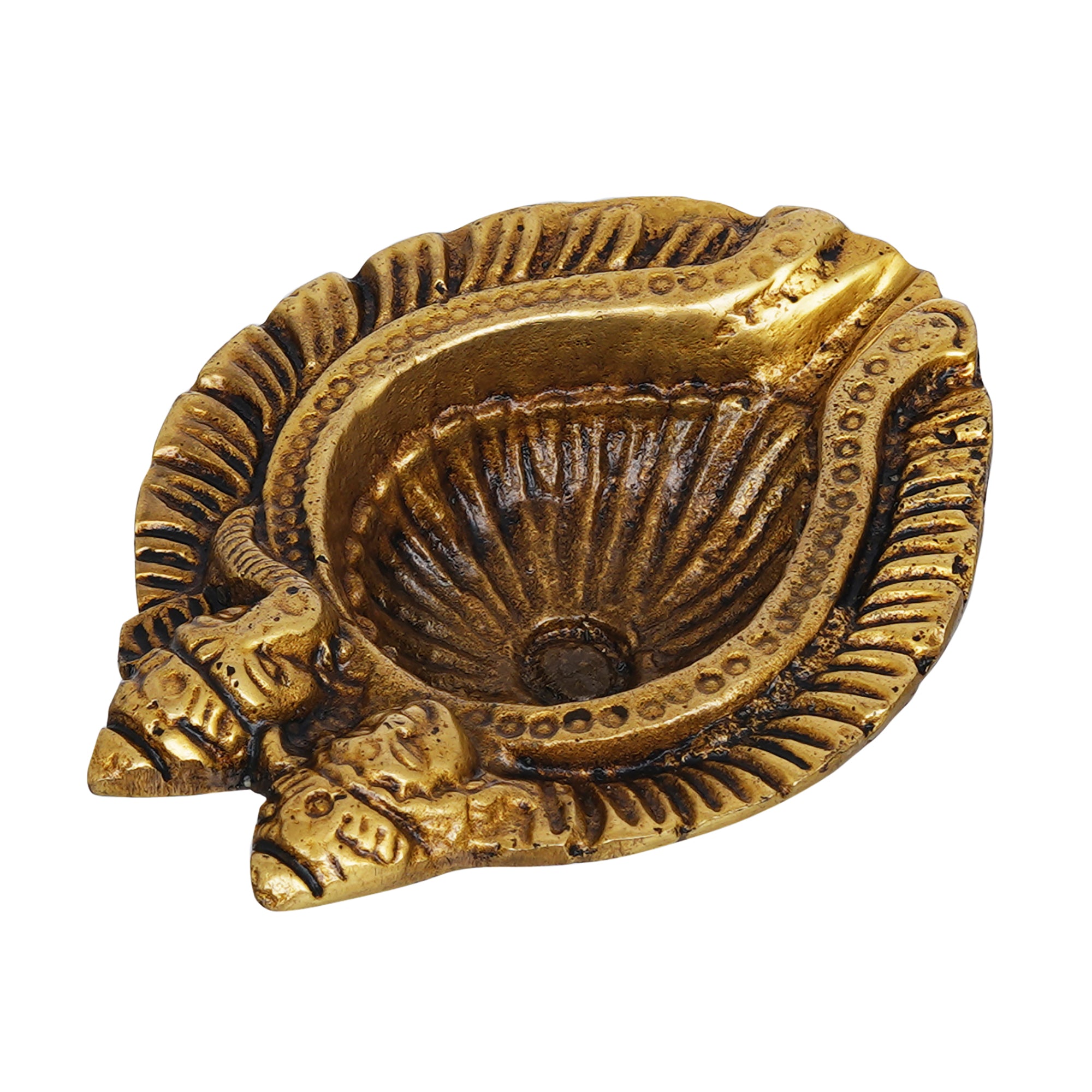 eCraftIndia Golden Handcrafted Goddess Lakshmi and Lord Ganesha Design Auspicious Brass Diya 6