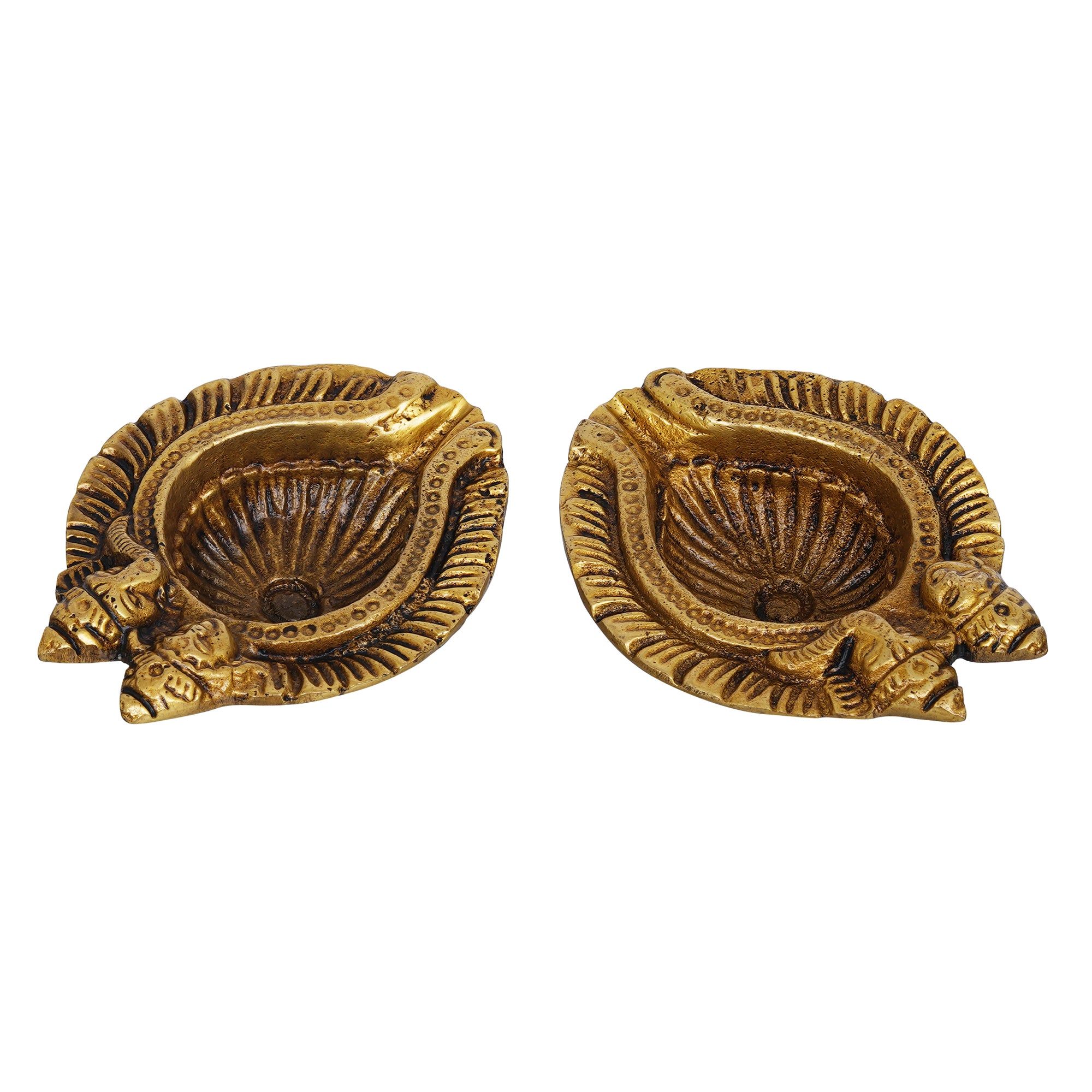 eCraftIndia Set of 2 Golden Handcrafted Goddess Lakshmi and Lord Ganesha Design Auspicious Brass Diyas 5