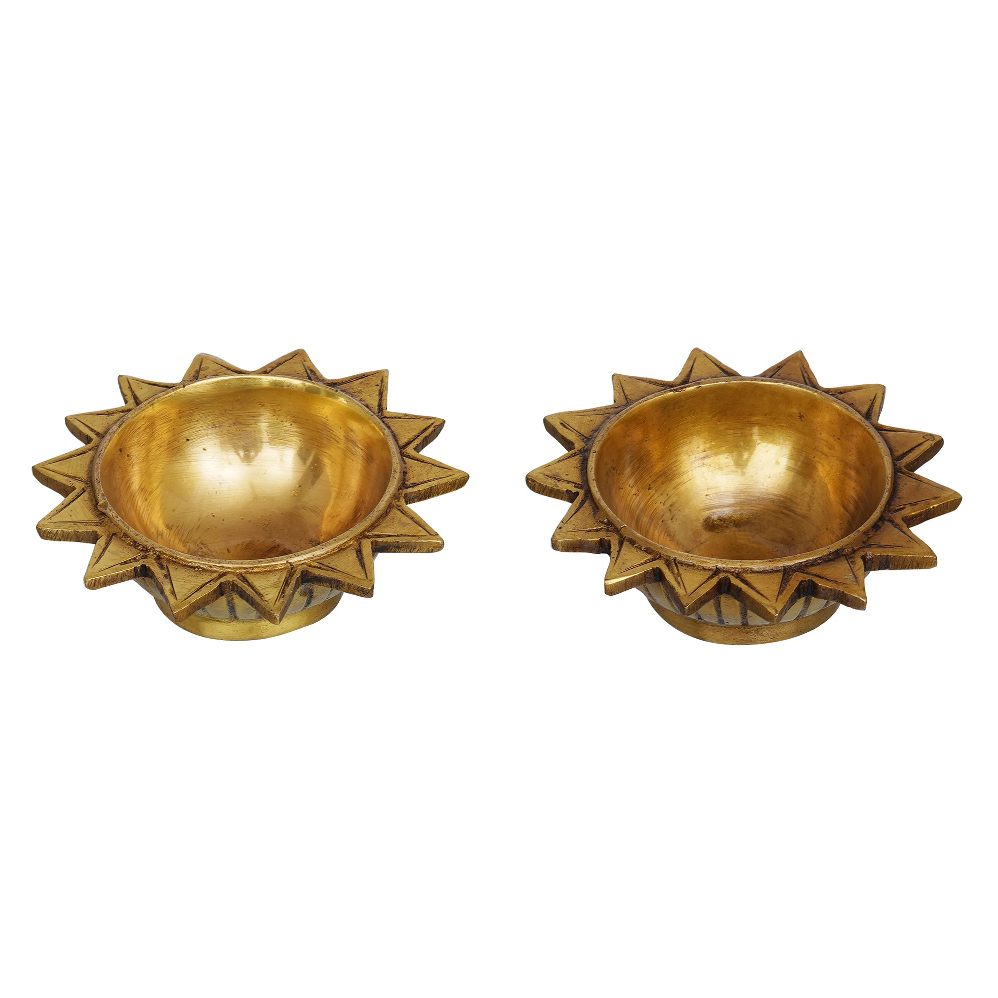 eCraftIndia Set of 2 Golden Sun Shaped Decorative Brass Diyas 2