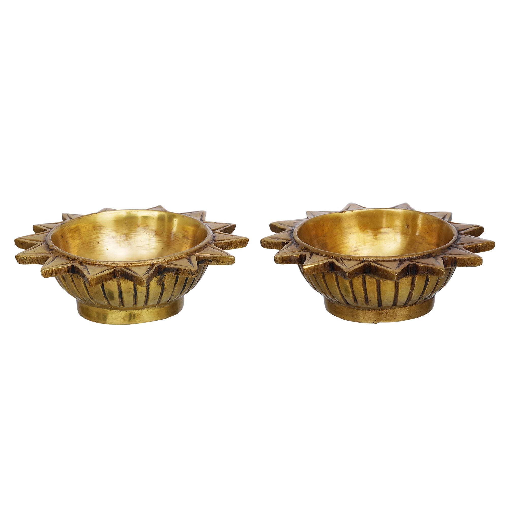 eCraftIndia Set of 2 Golden Sun Shaped Decorative Brass Diyas 6
