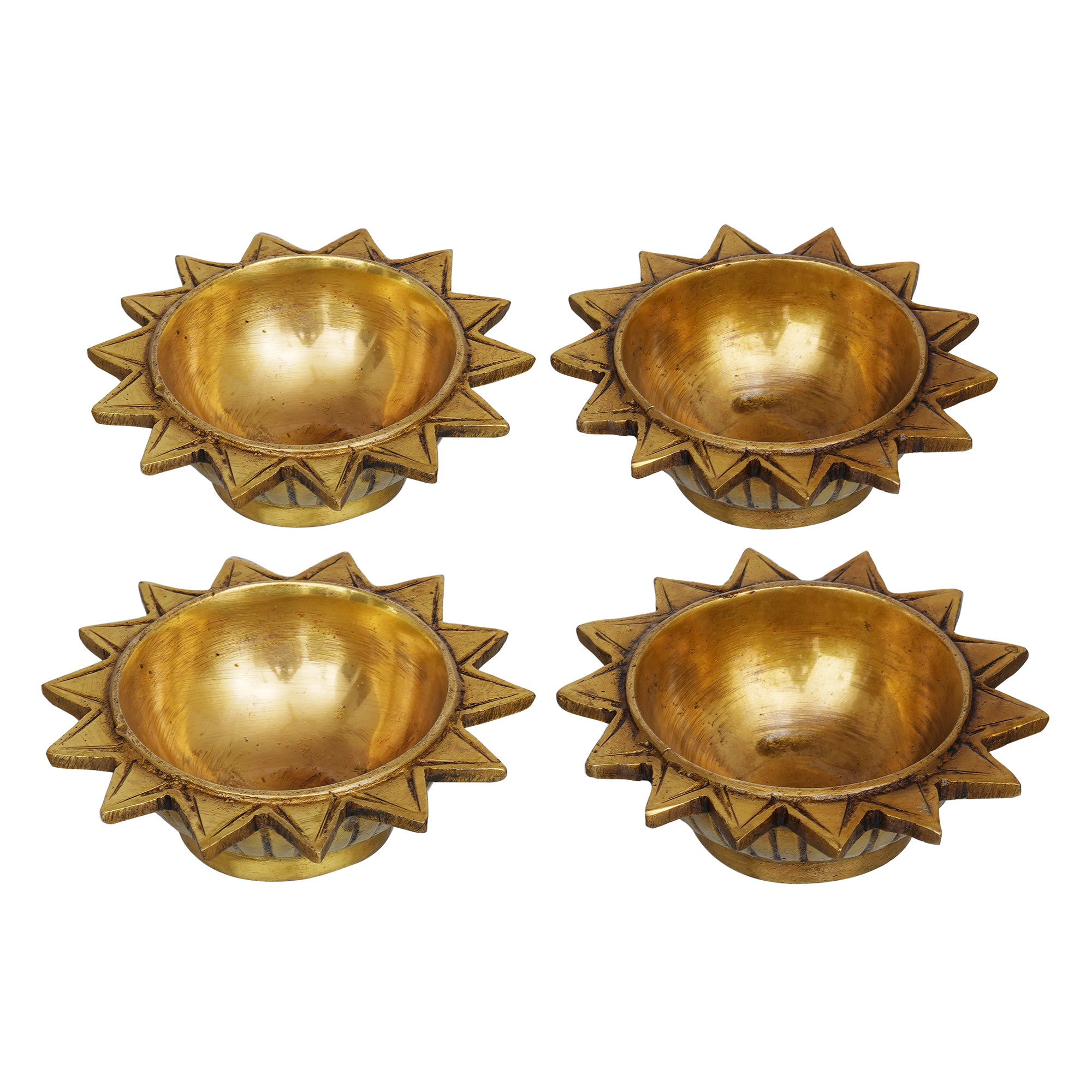 eCraftIndia Set of 4 Golden Sun Shaped Decorative Brass Diyas 2