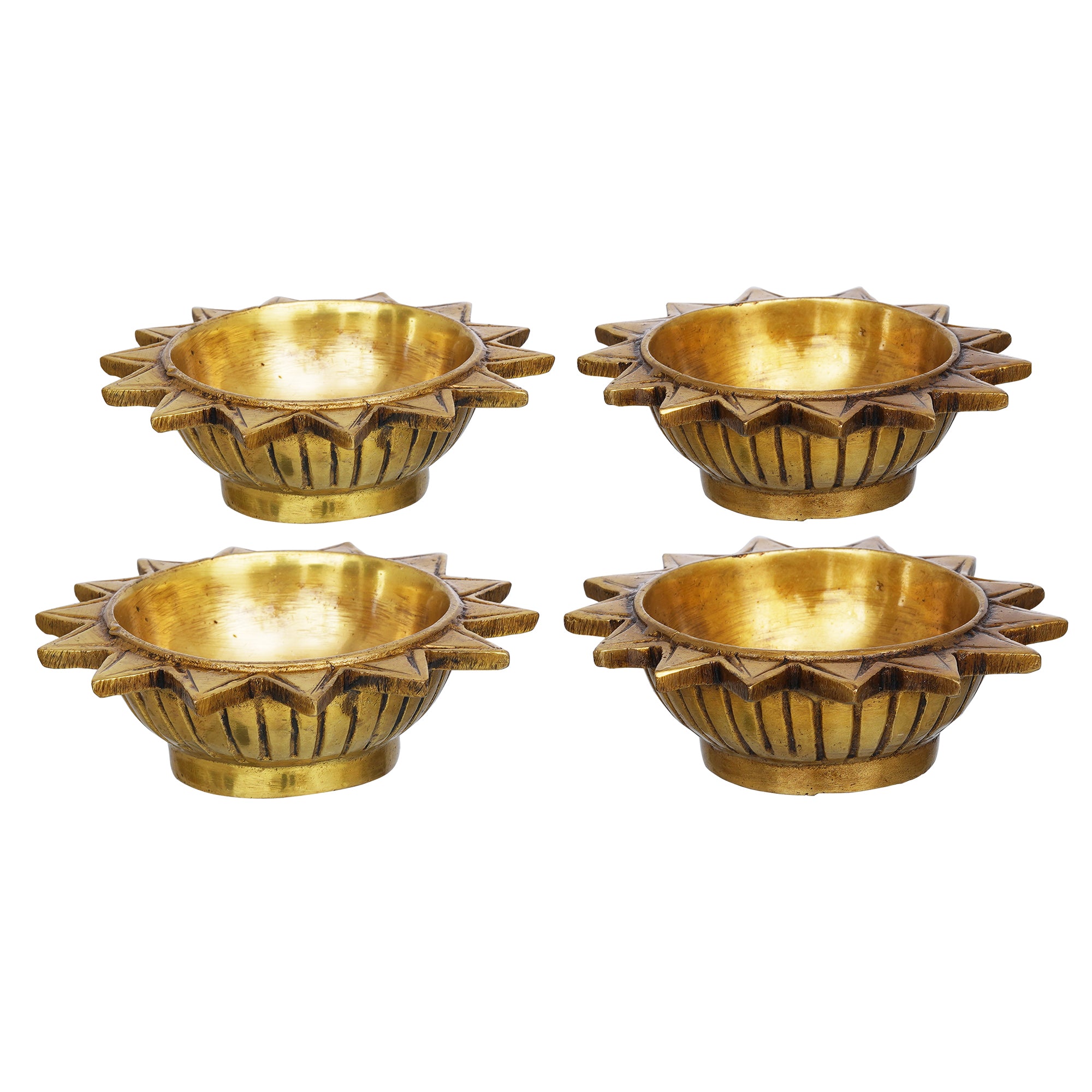 eCraftIndia Set of 4 Golden Sun Shaped Decorative Brass Diyas 6