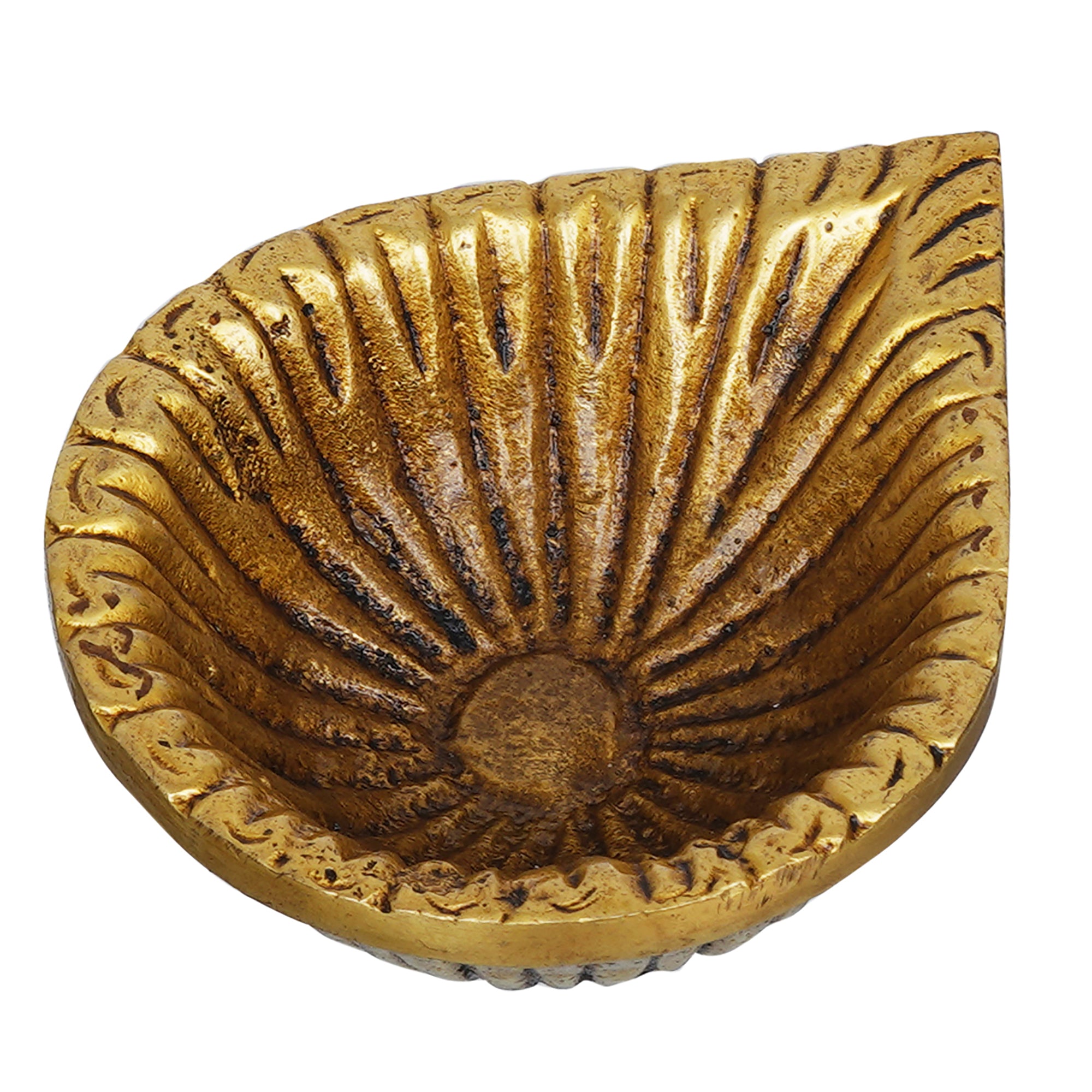 eCraftIndia Set of 1 Golden Decorative Brass Diya 6
