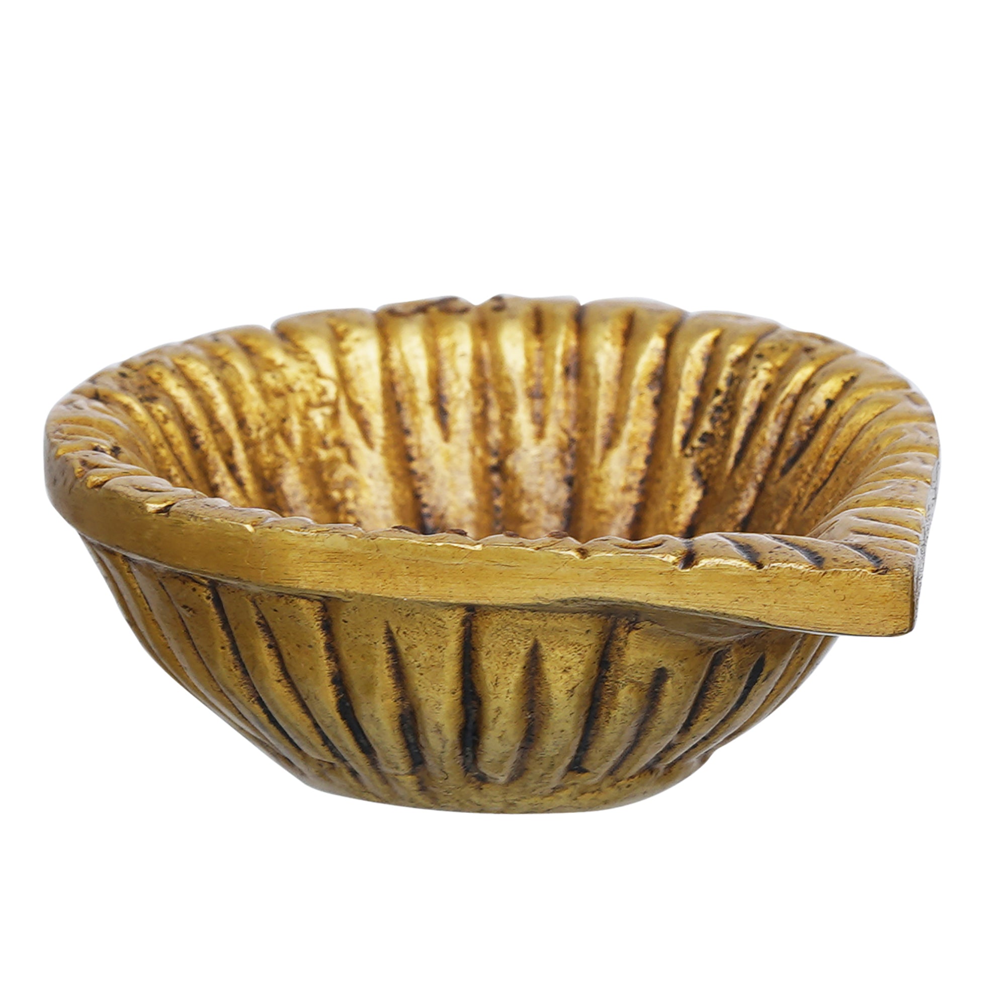 eCraftIndia Set of 1 Golden Decorative Brass Diya 7