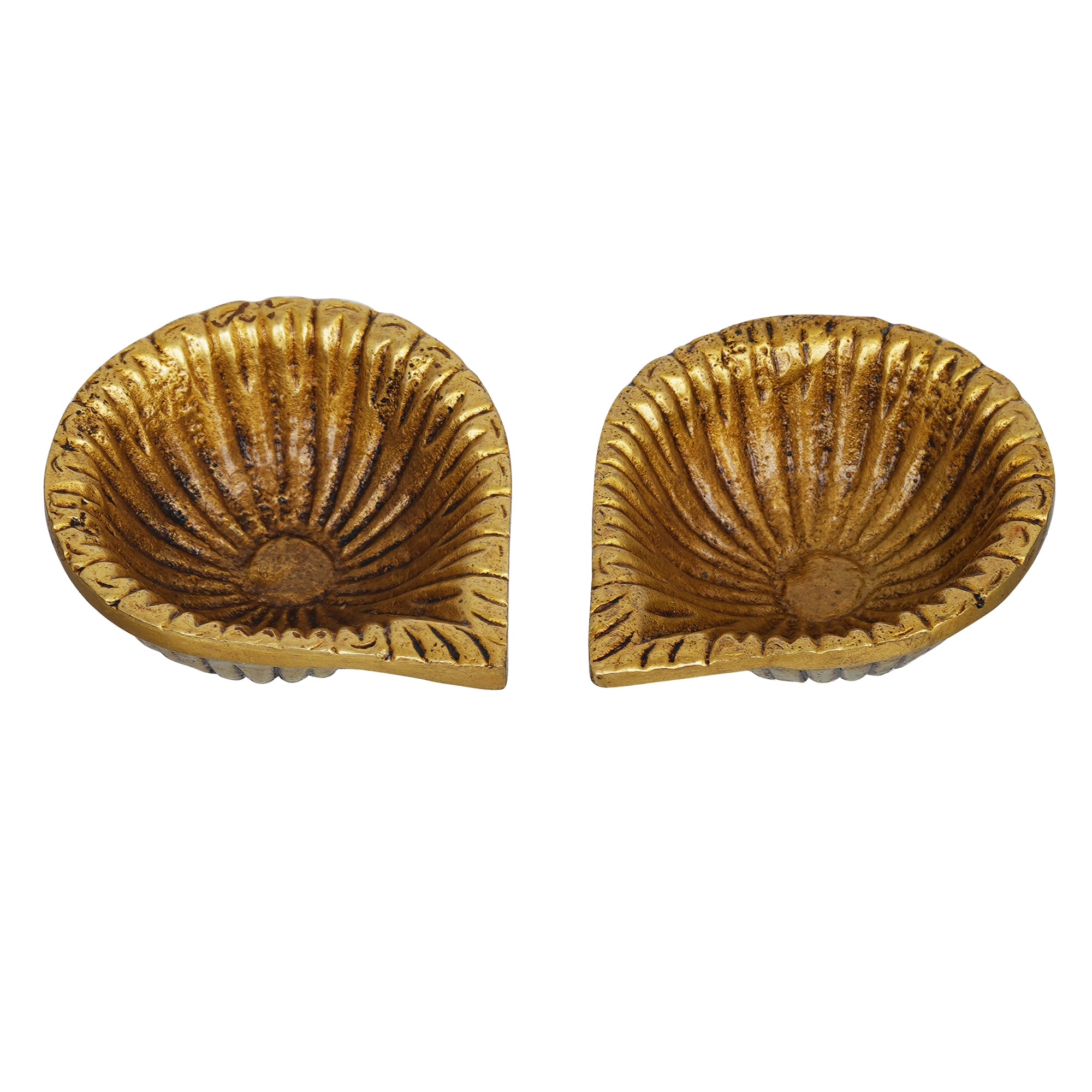 eCraftIndia Set of 2 Golden Handcrafted Decorative Brass Diyas 2