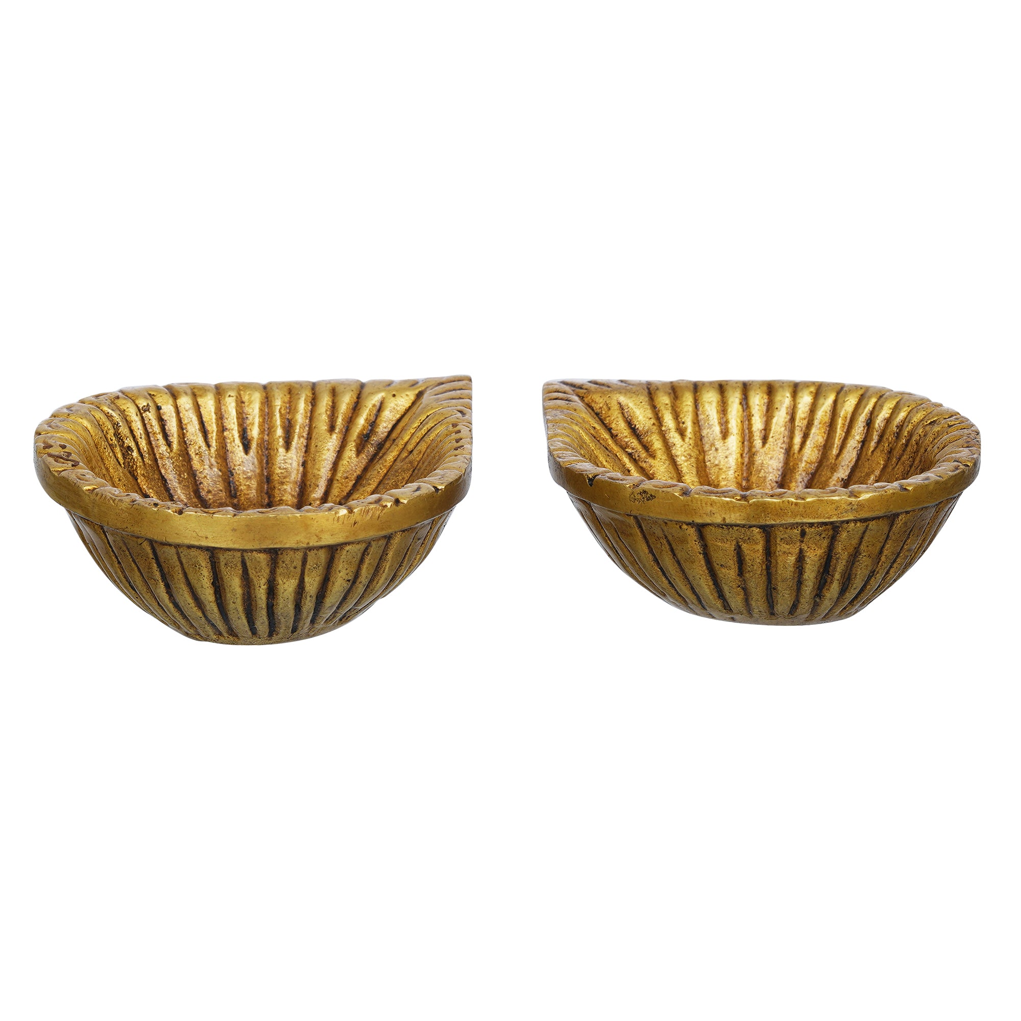 eCraftIndia Set of 2 Golden Handcrafted Decorative Brass Diyas 7