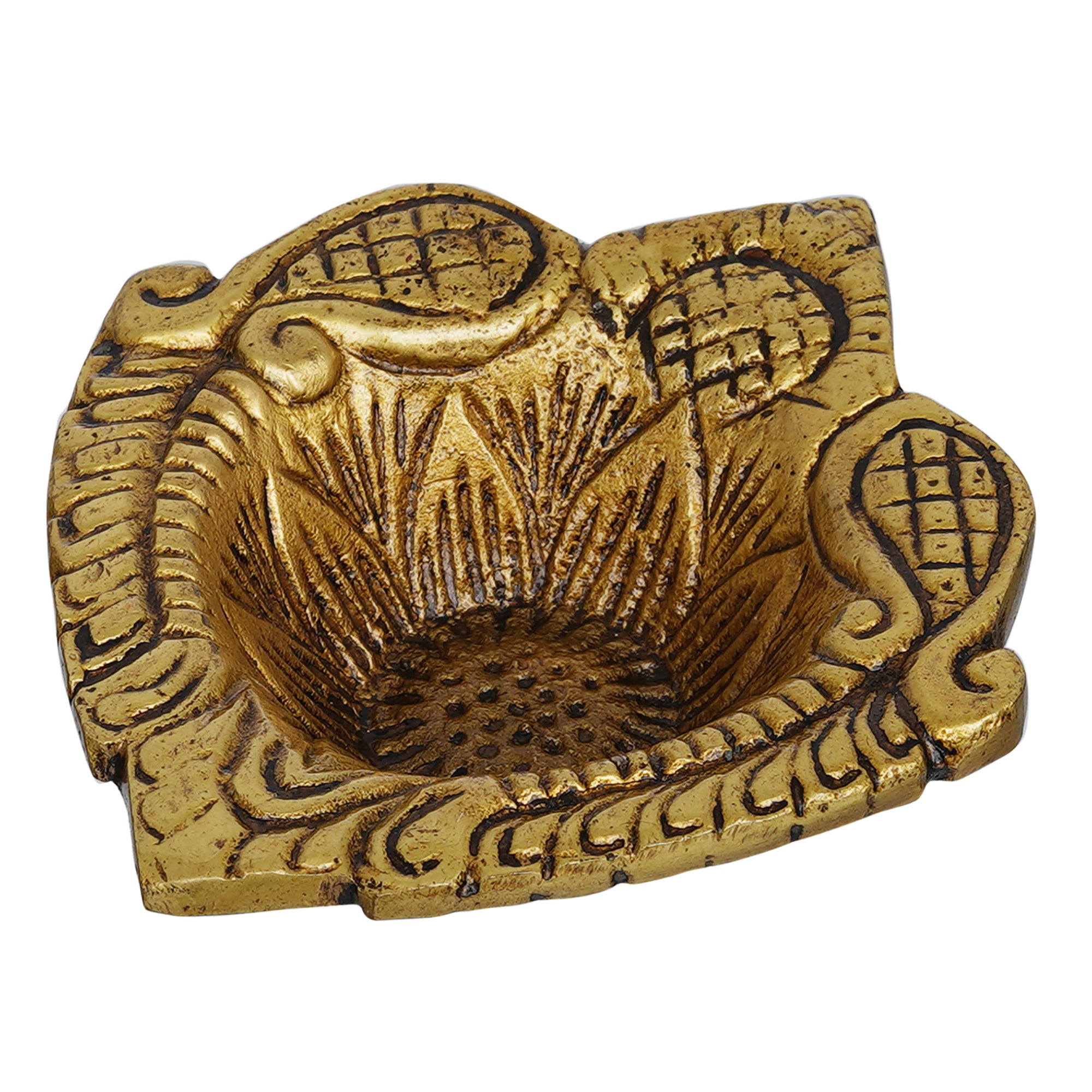 eCraftIndia Set of 1 Golden Decorative Brass Diya 6