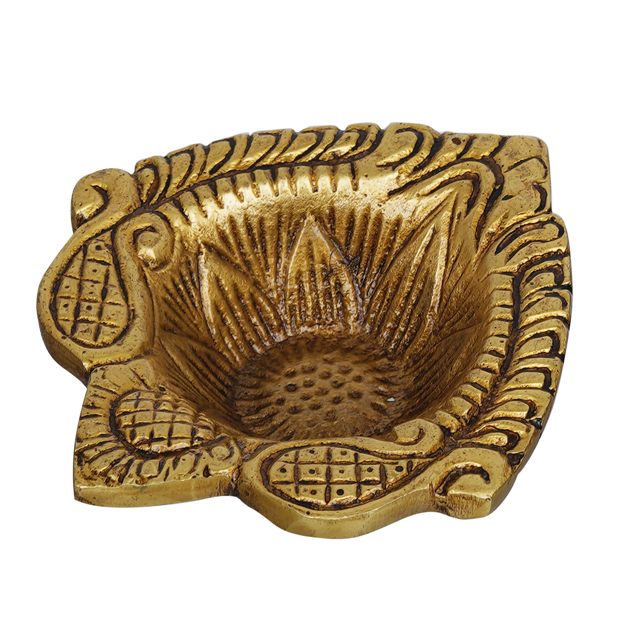 eCraftIndia Set of 1 Golden Decorative Brass Diya 8