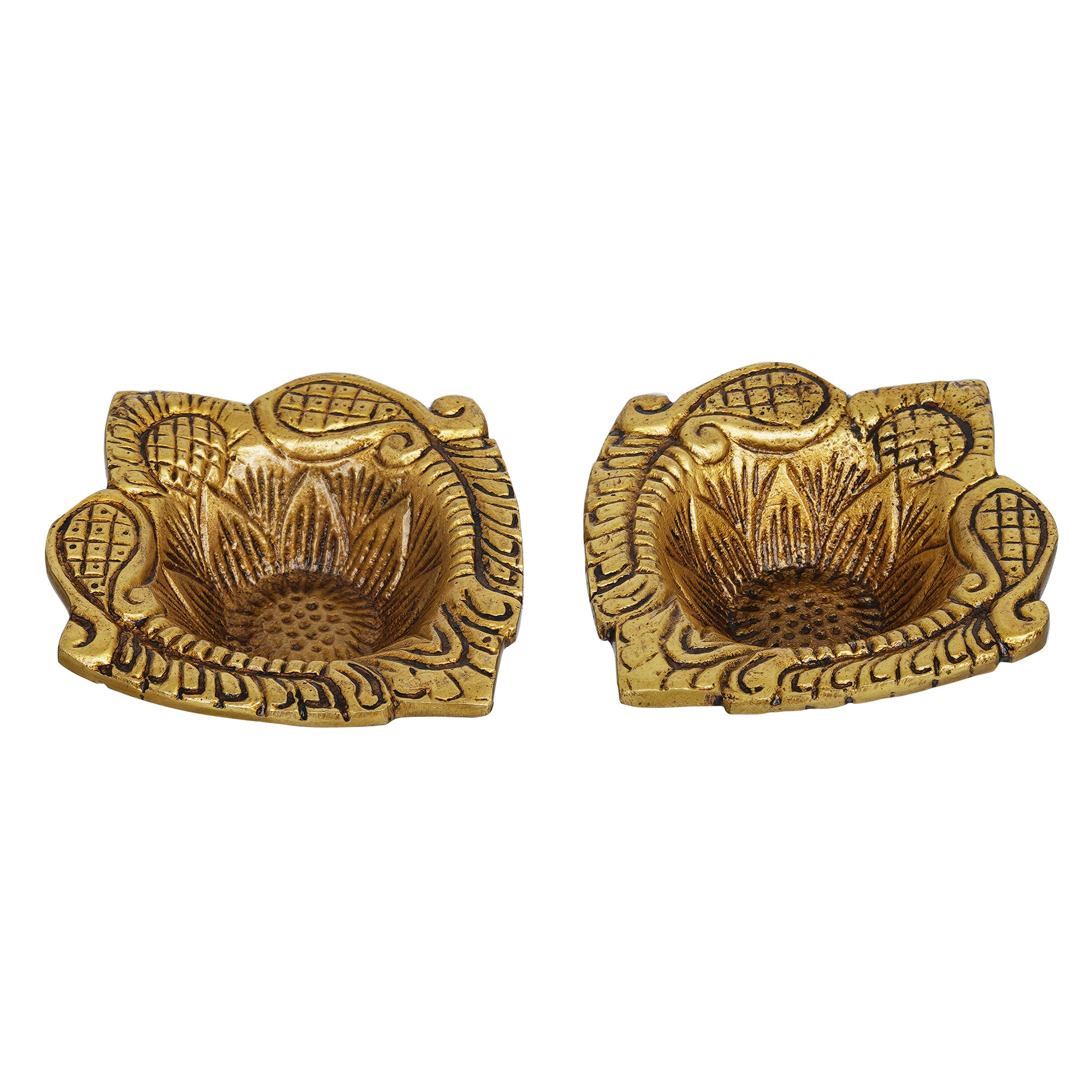 eCraftIndia Set of 2 Golden Handcrafted Decorative Brass Diyas 2