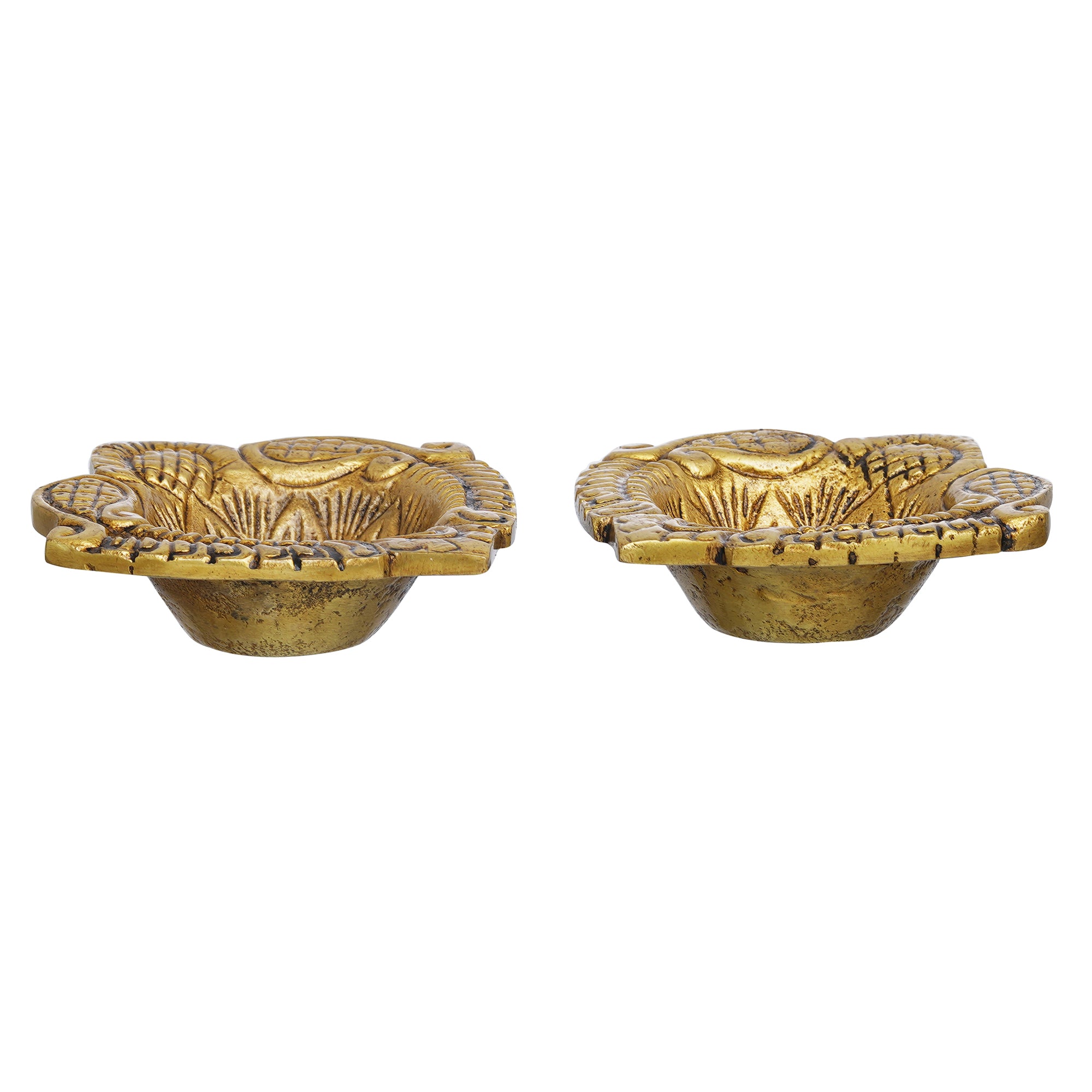 eCraftIndia Set of 2 Golden Handcrafted Decorative Brass Diyas 7