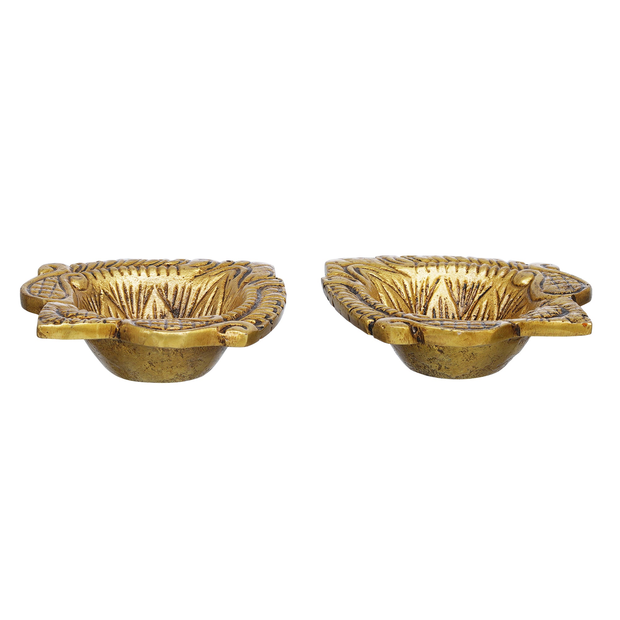 eCraftIndia Set of 2 Golden Handcrafted Decorative Brass Diyas 8