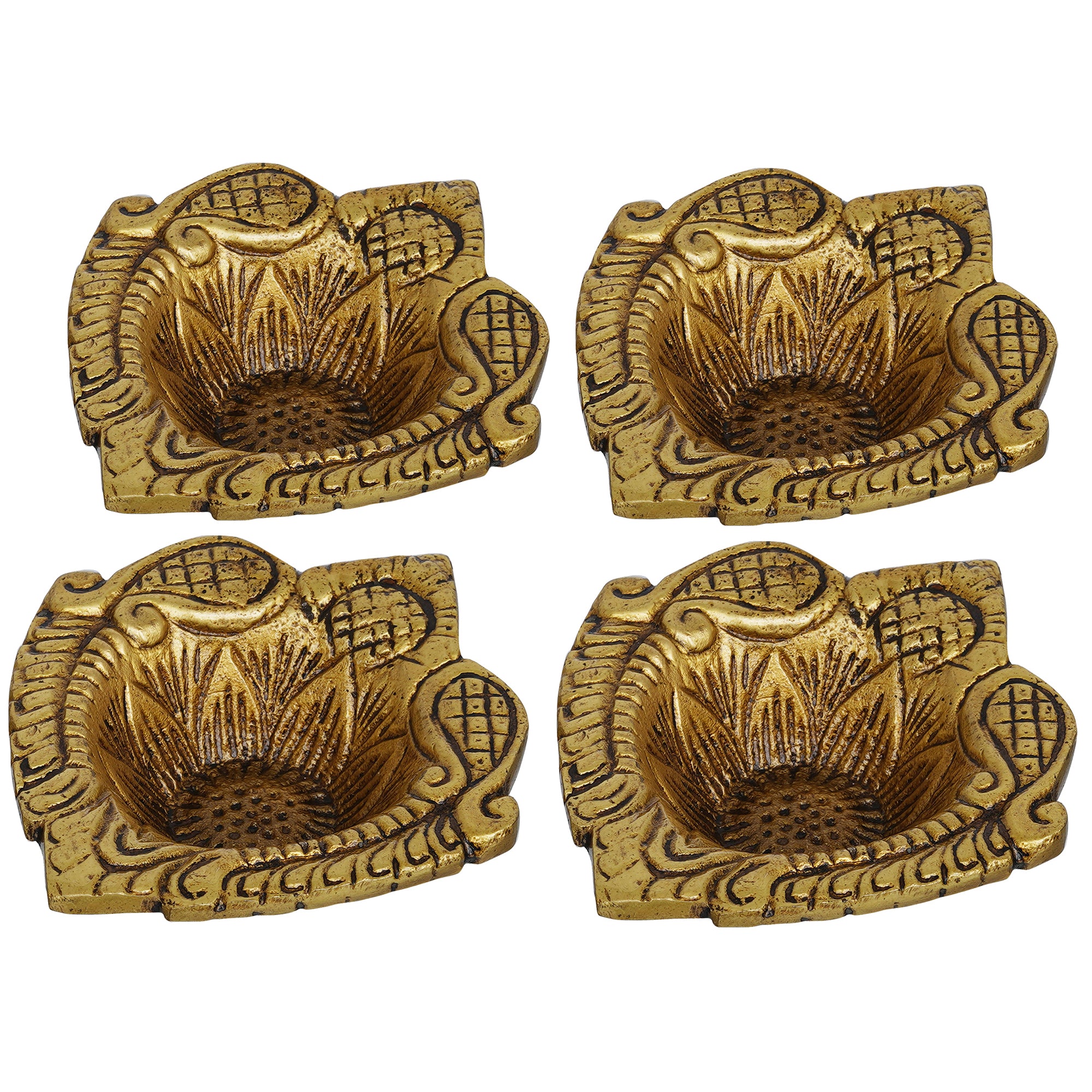 eCraftIndia Set of 4 Golden Handcrafted Decorative Brass Diyas 2