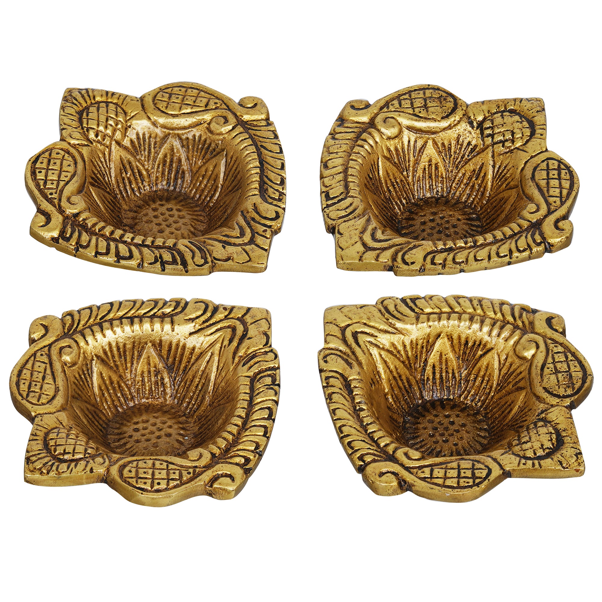 eCraftIndia Set of 4 Golden Handcrafted Decorative Brass Diyas 6