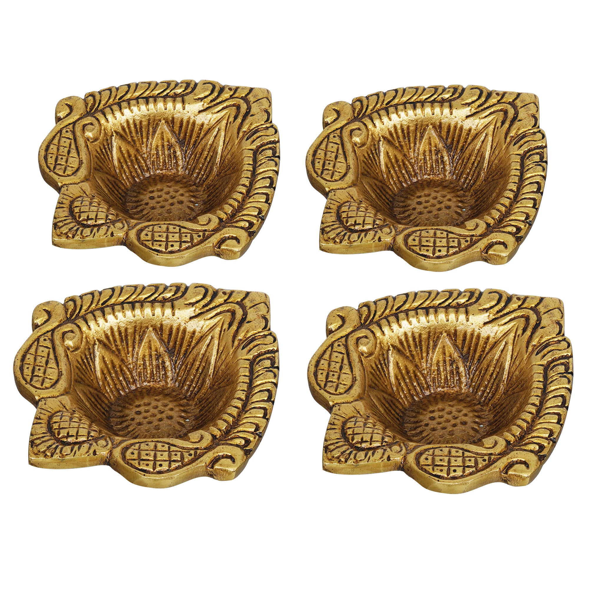 eCraftIndia Set of 4 Golden Handcrafted Decorative Brass Diyas 7
