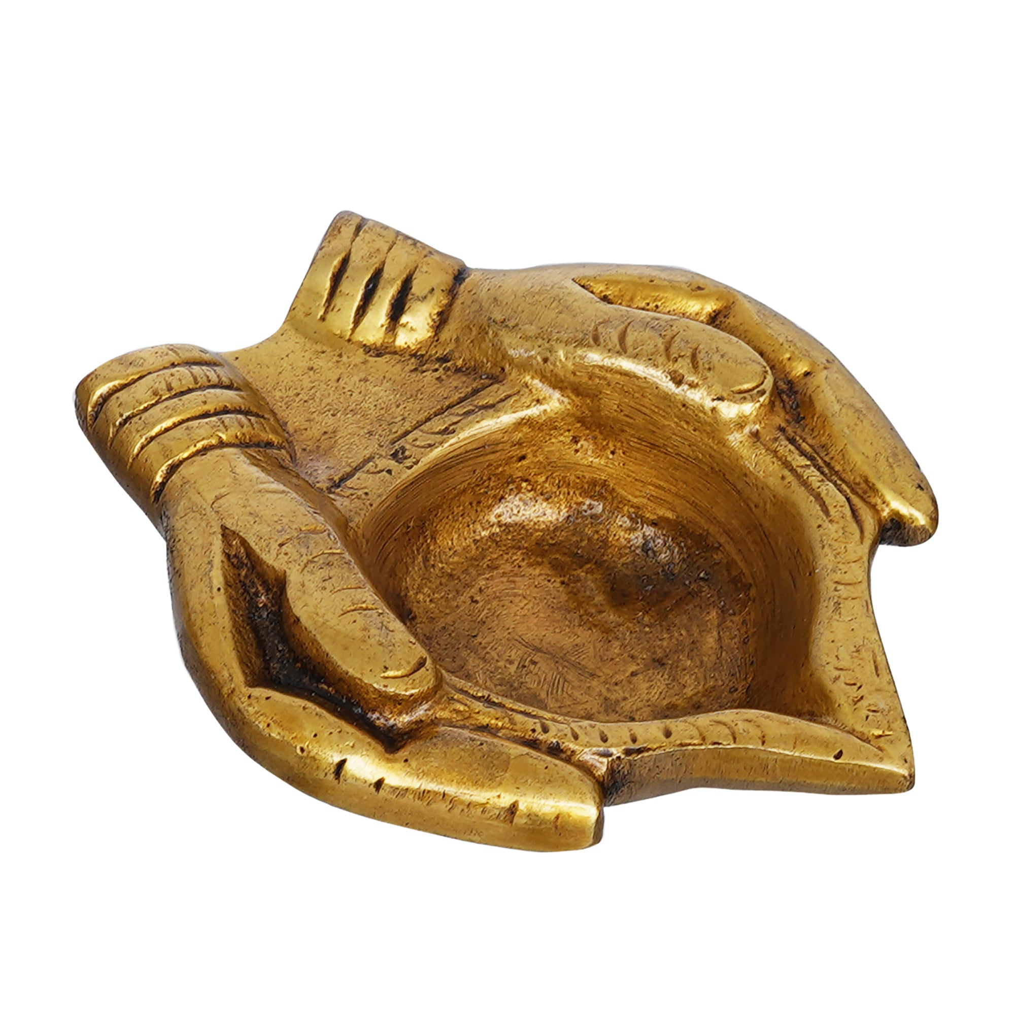 eCraftIndia Golden Handcrafted Lady Hand Holding Diya Ethnic Design Brass Diya 2