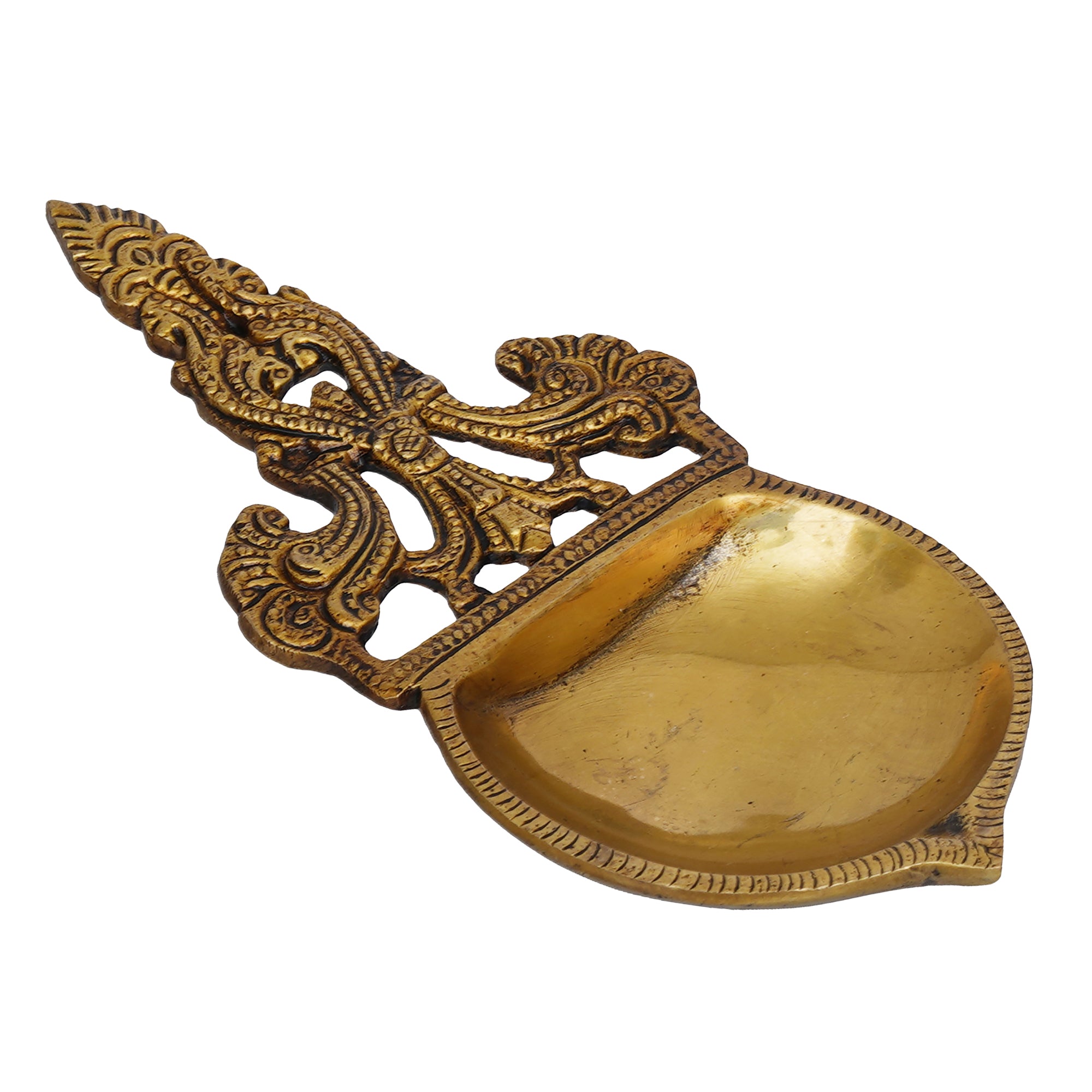 eCraftIndia Golden Ethnic Design Brass Diya with Handle - Ideal for Home Temple 6
