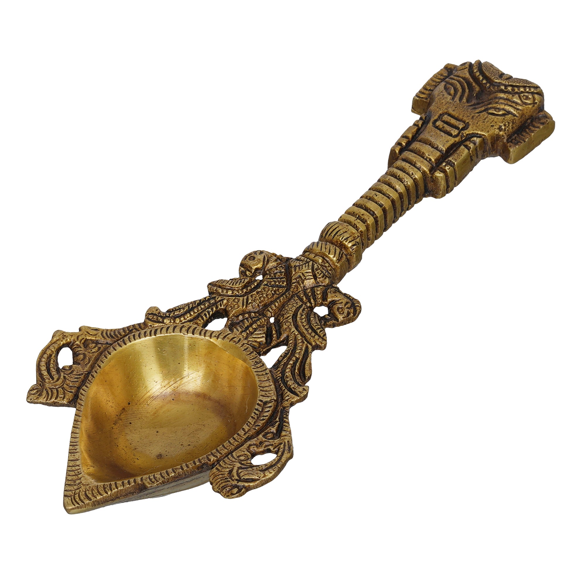 eCraftIndia Golden Handcrafted Ethnic Design Brass Diya with Handle 2