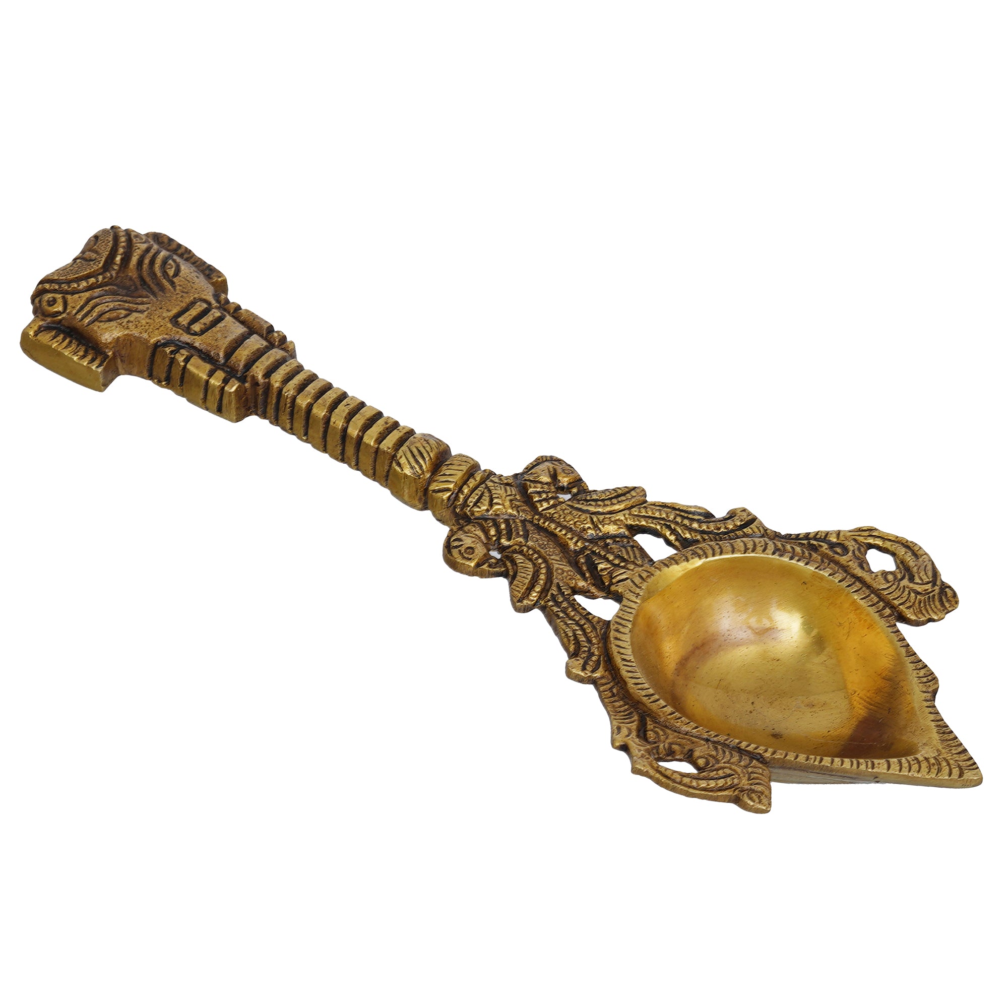 eCraftIndia Golden Handcrafted Ethnic Design Brass Diya with Handle 6
