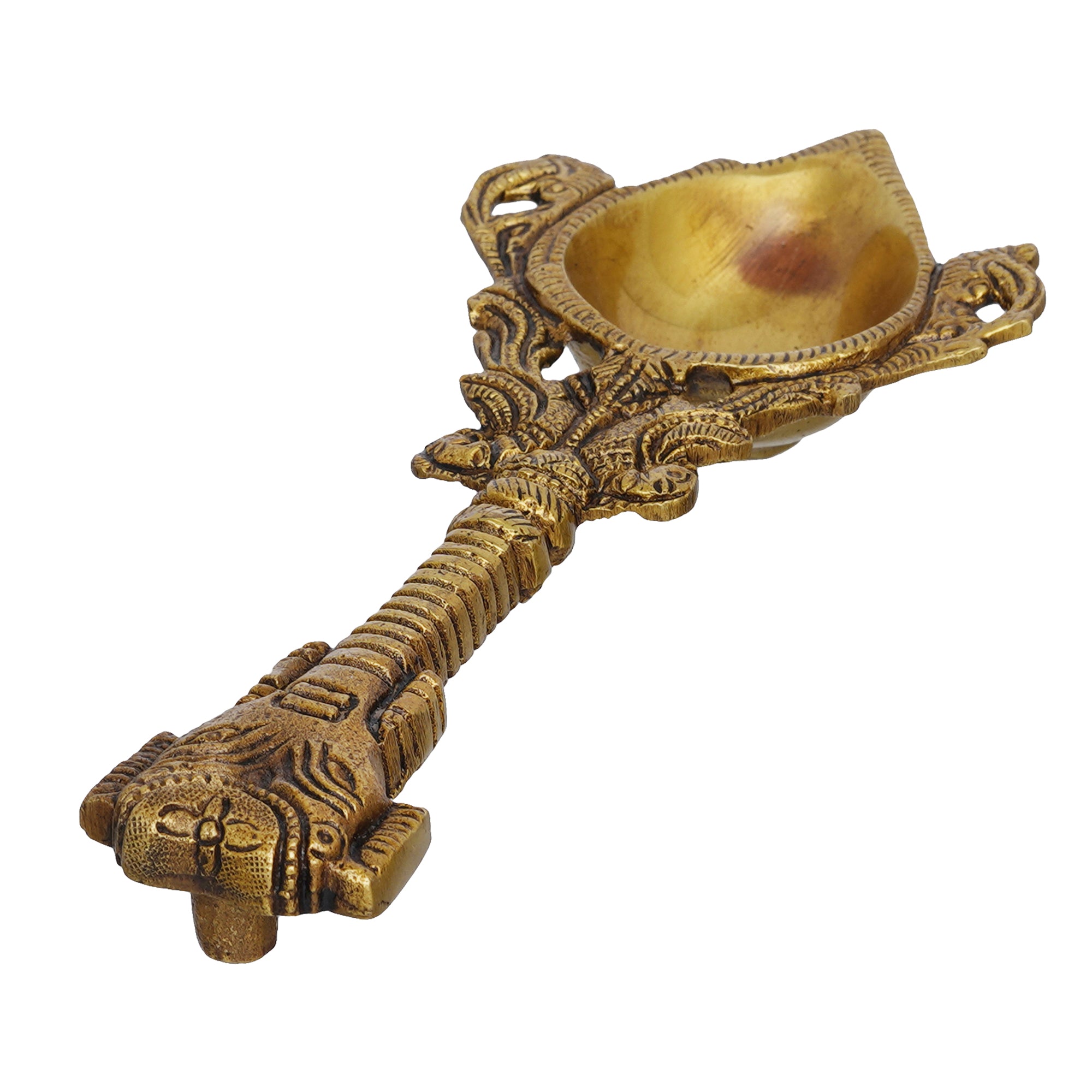 eCraftIndia Golden Handcrafted Ethnic Design Brass Diya with Handle 8