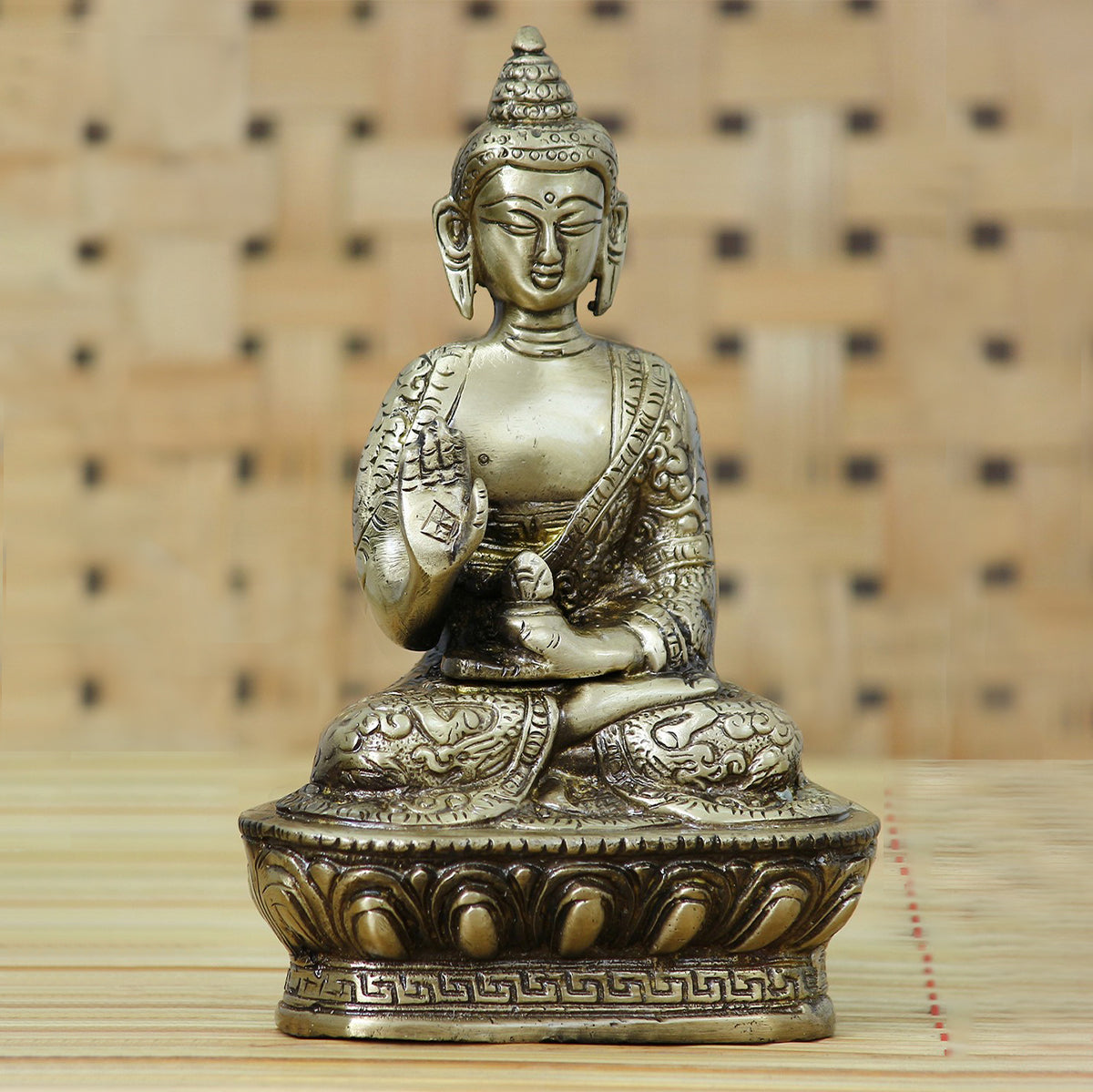 Golden and Brown Brass Premium Meditating Blessing Buddha Statue
