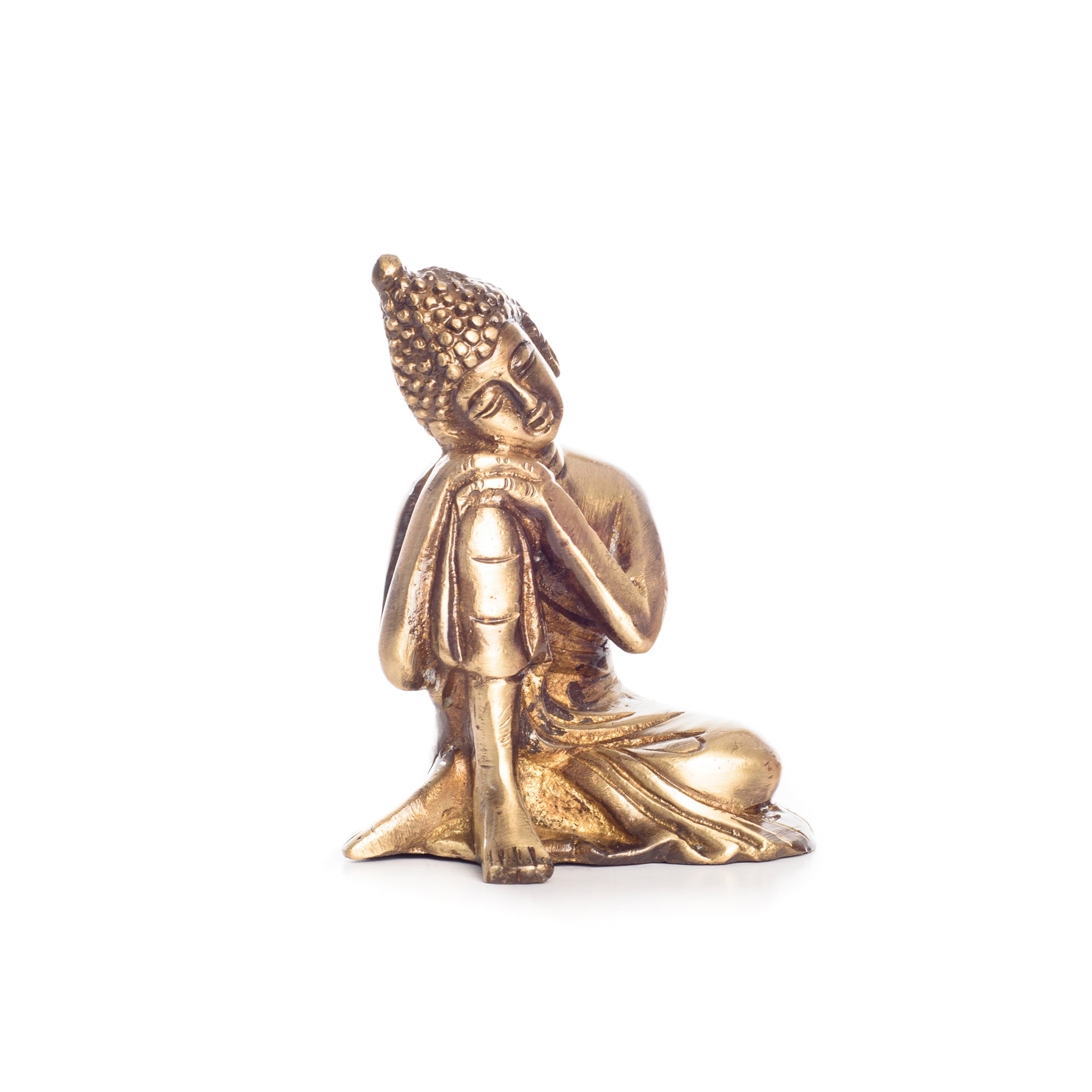 Golden Brass Buddha Resting On Knee Statue 2