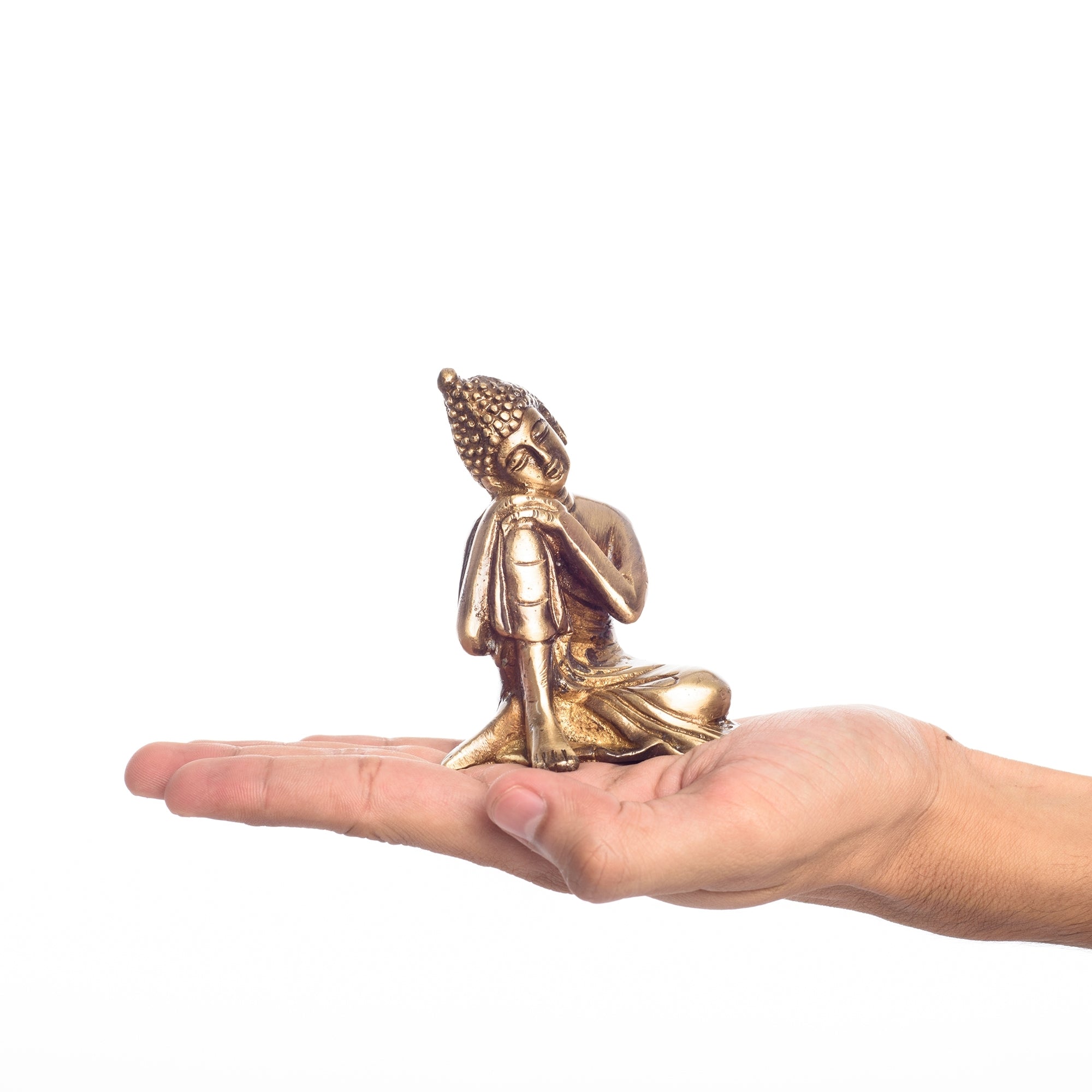 Golden Brass Buddha Resting On Knee Statue 5
