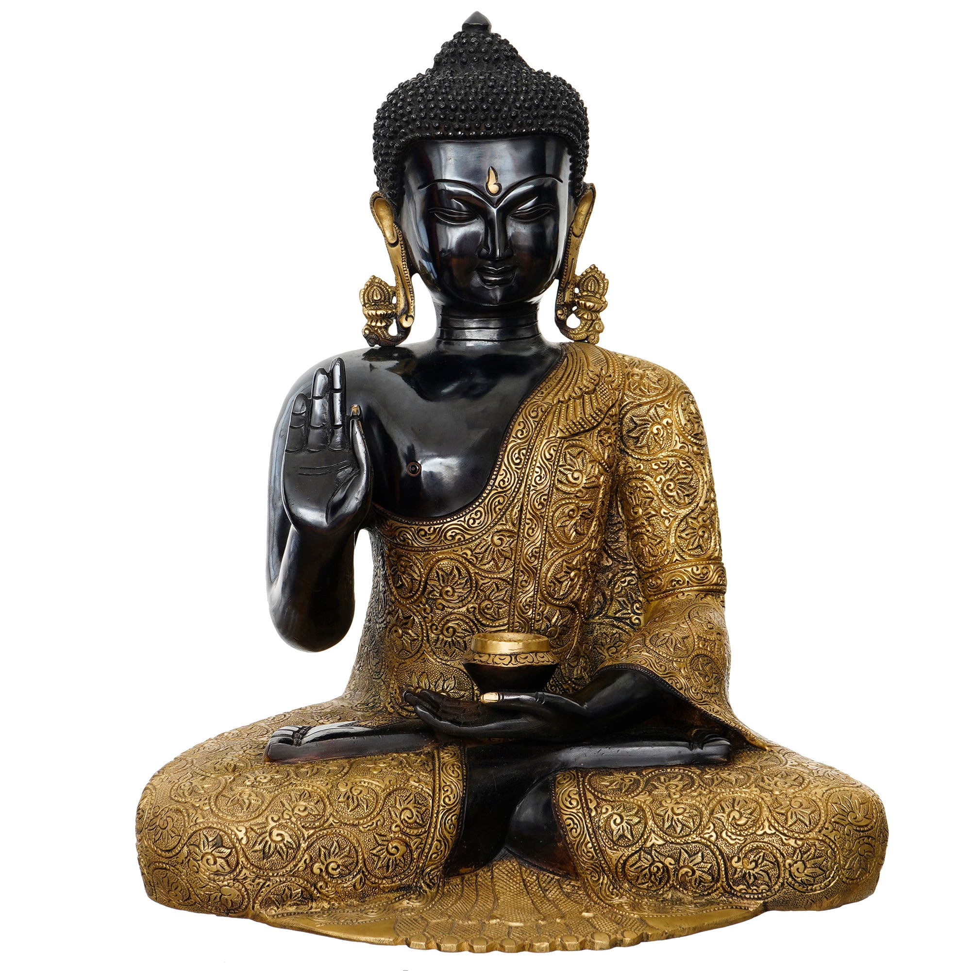 Golden and Black Brass Handcrafted Peaceful Meditating Lord Buddha Statue 2