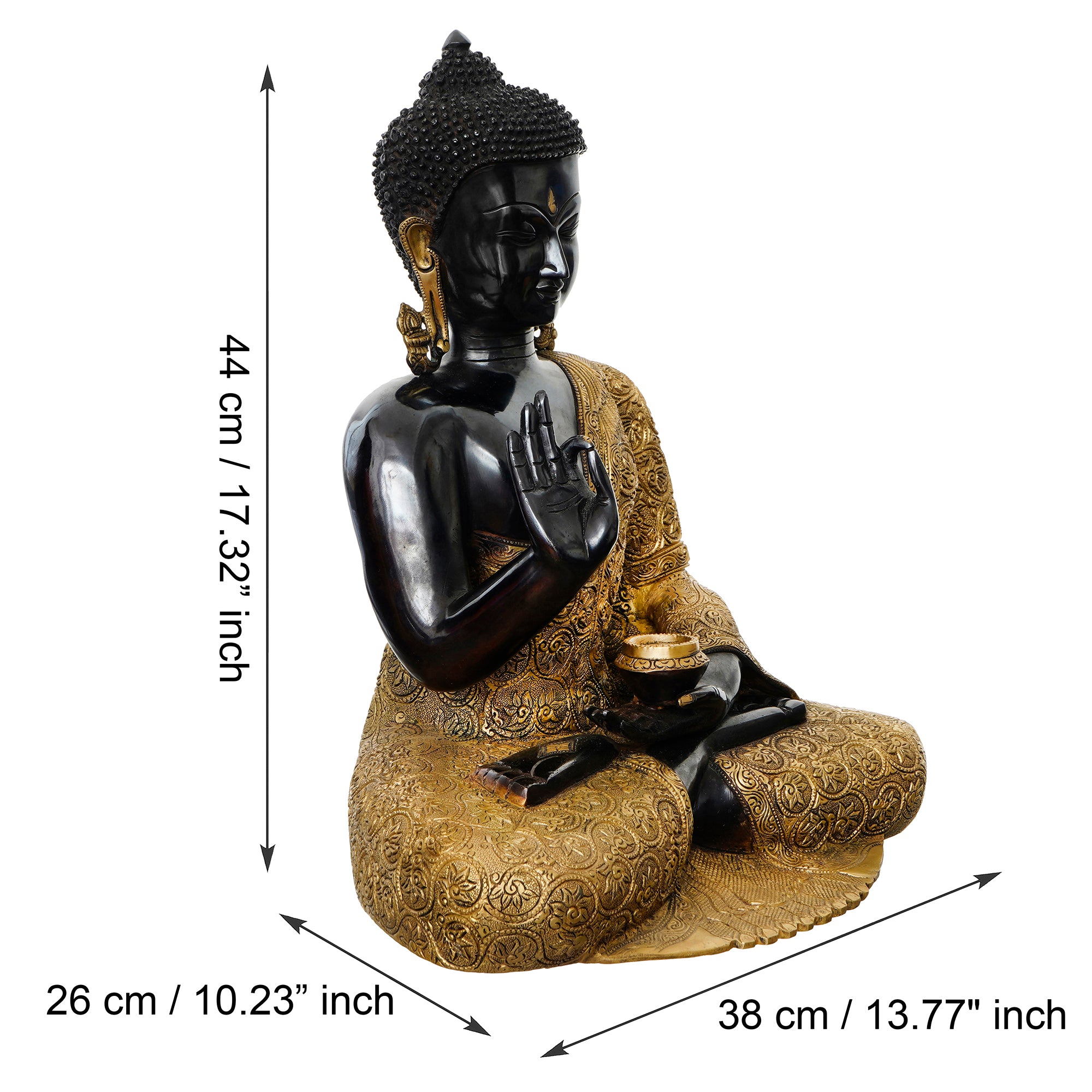 Golden and Black Brass Handcrafted Peaceful Meditating Lord Buddha Statue 3