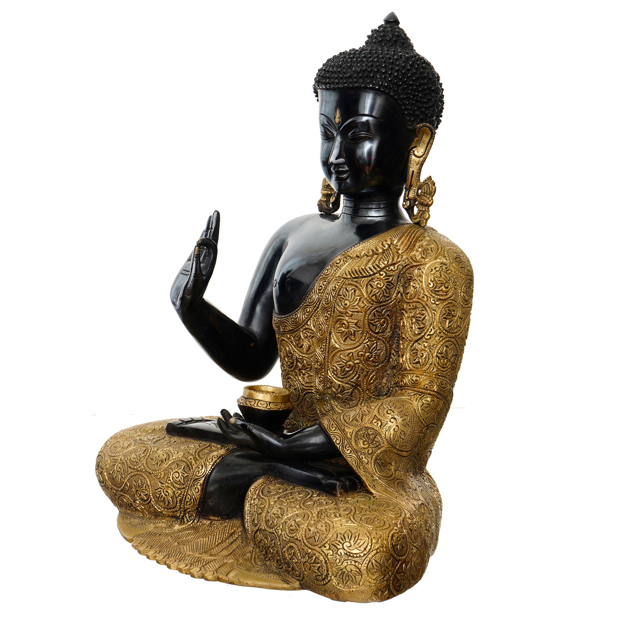 Golden and Black Brass Handcrafted Peaceful Meditating Lord Buddha Statue 4