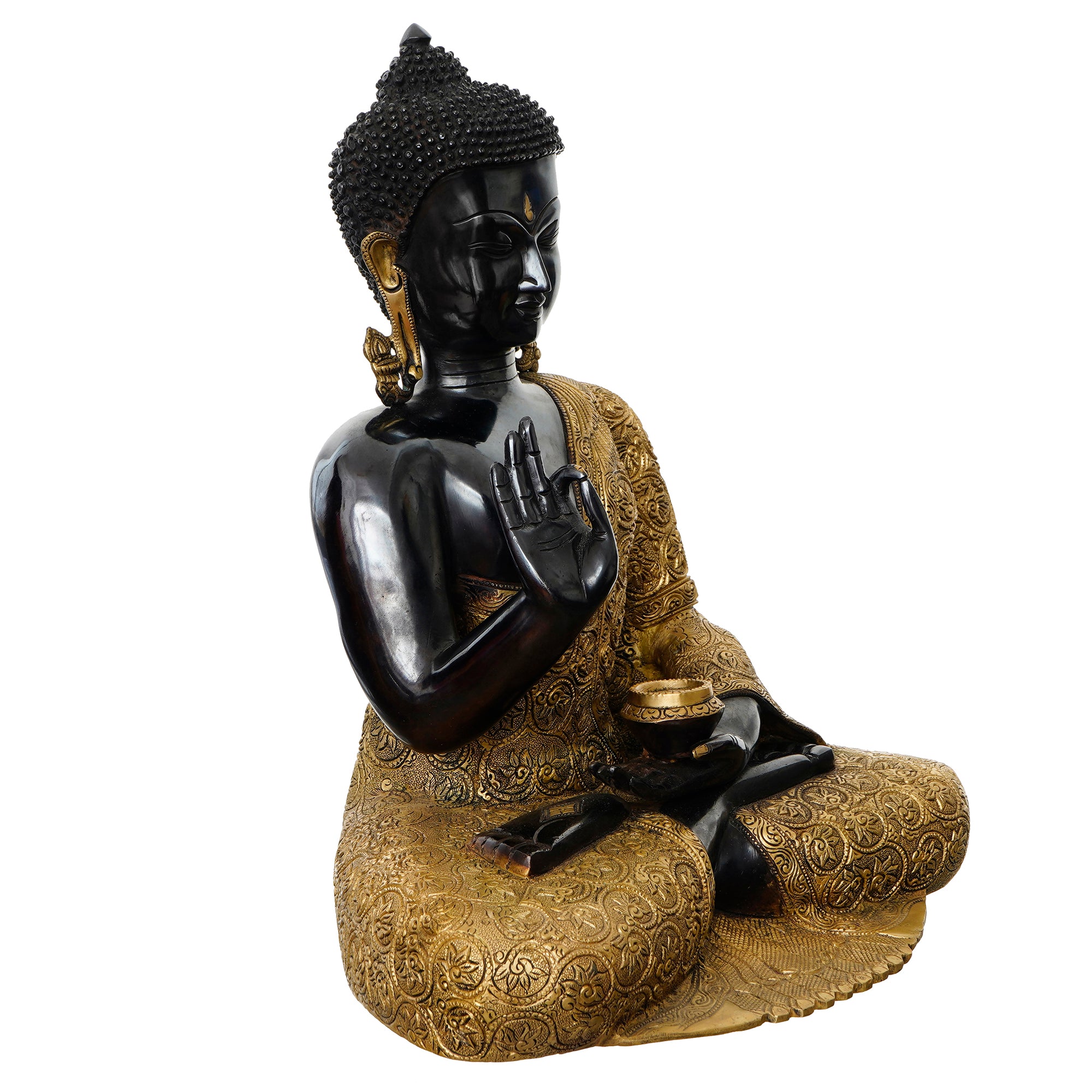 Golden and Black Brass Handcrafted Peaceful Meditating Lord Buddha Statue 5