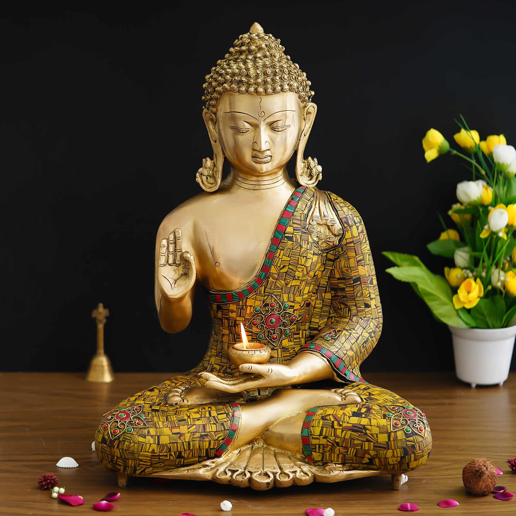 Brass Golden Decorative Handcrafted Meditating Lord Buddha Statue