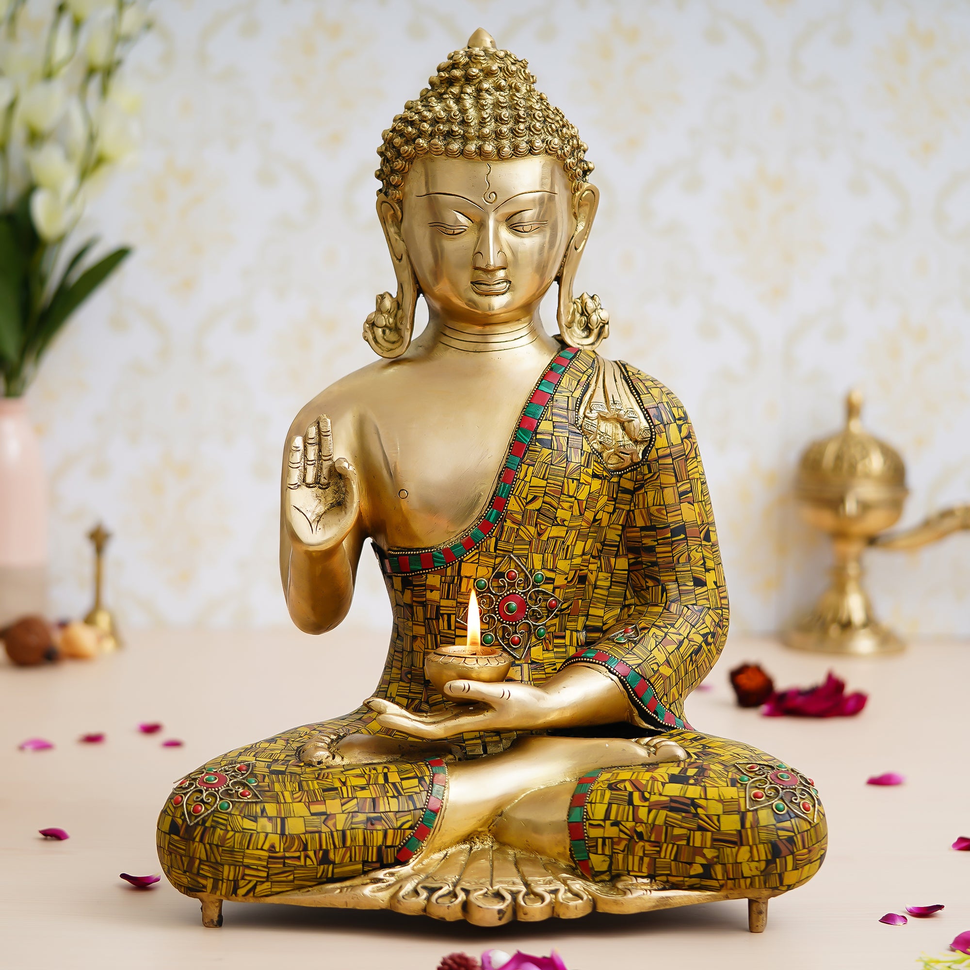 Brass Golden Decorative Handcrafted Meditating Lord Buddha Statue 1
