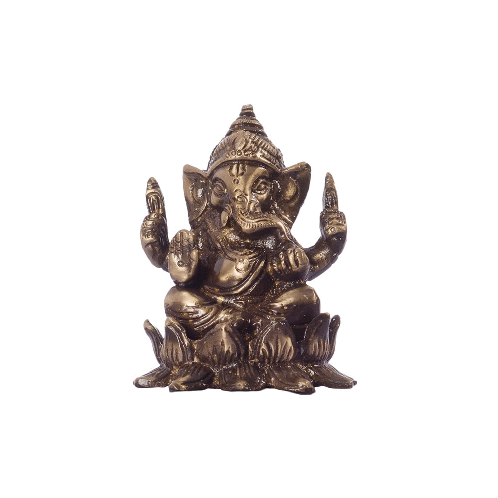 Antique Finish Brass Lord Ganesha Idol On Lotus Flower 1