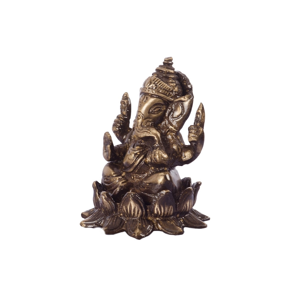 Antique Finish Brass Lord Ganesha Idol On Lotus Flower 4