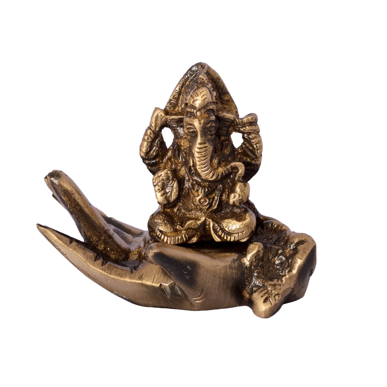 Golden Brass Lord Ganesha Idol On Palm