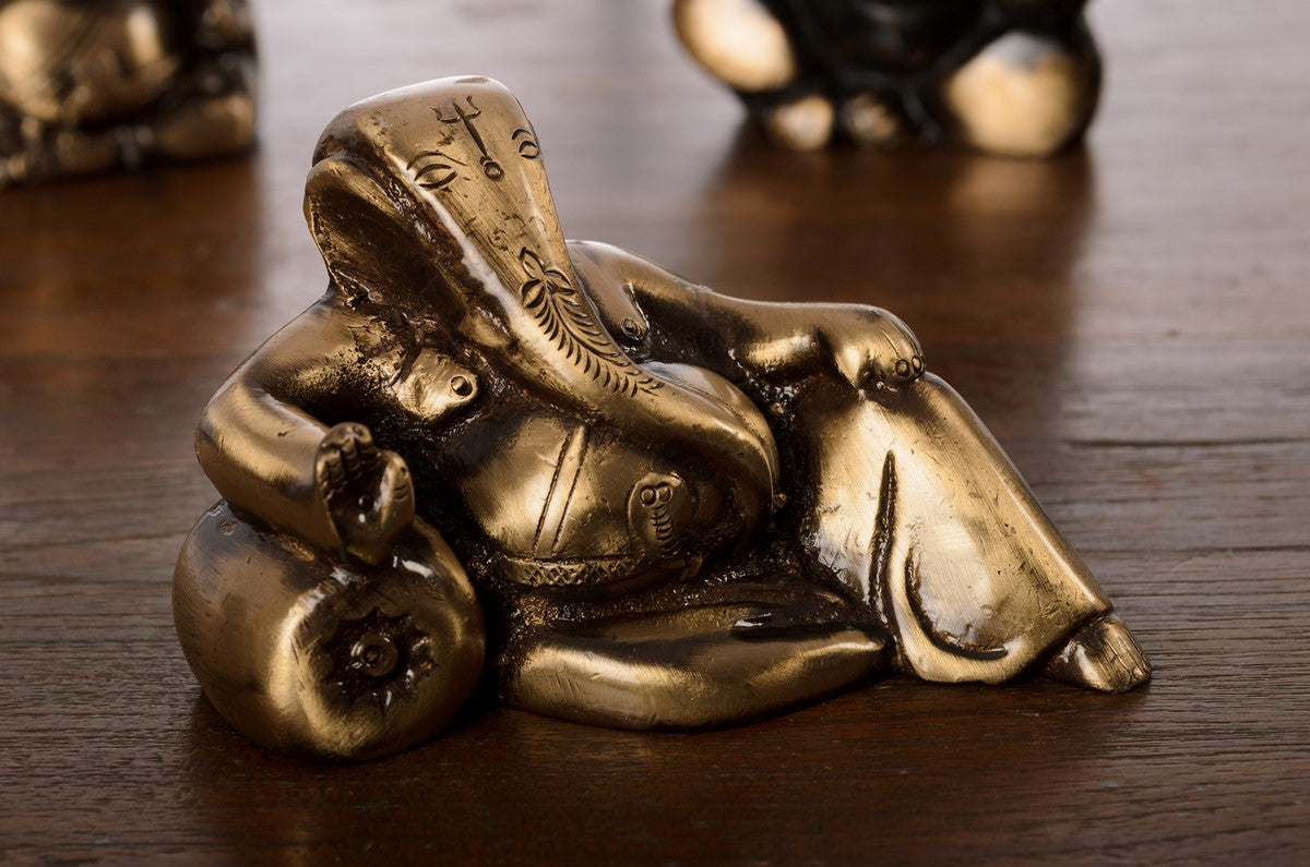 Golden Brass Lord Ganesha Idol With Masand