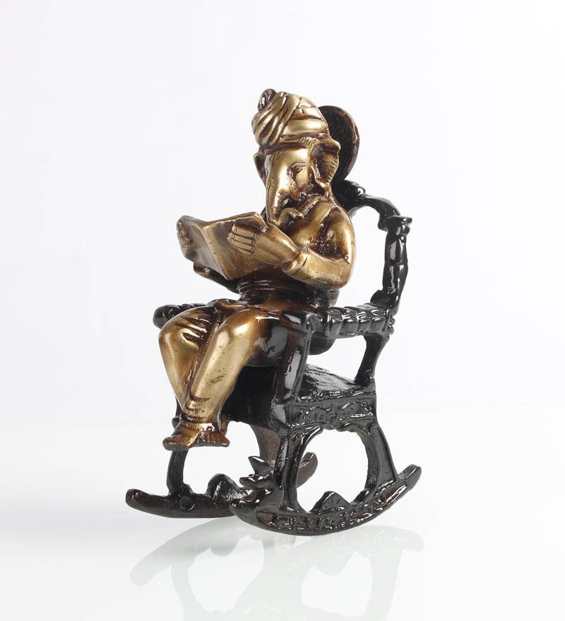 Brown Brass Lord Ganesha Idol On Rocking Chair Showpiece 2