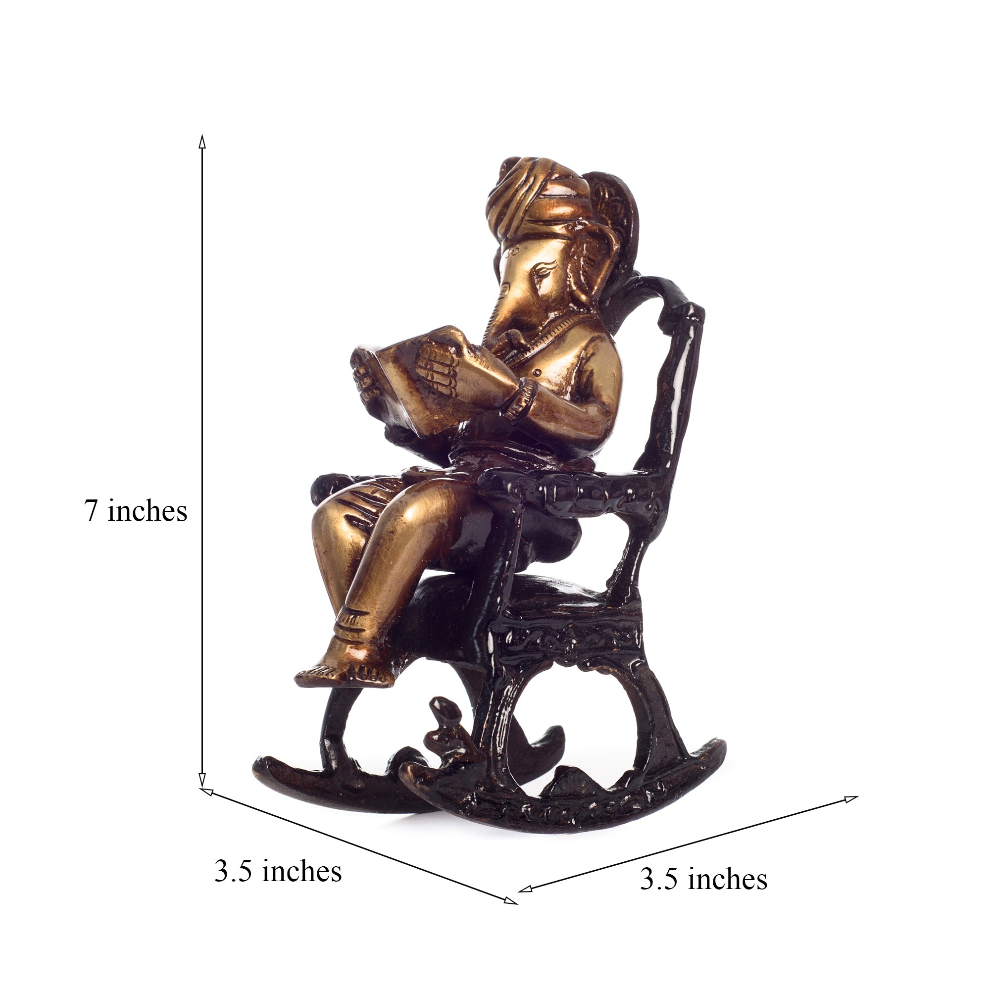 Brown Brass Lord Ganesha Idol On Rocking Chair Showpiece 3