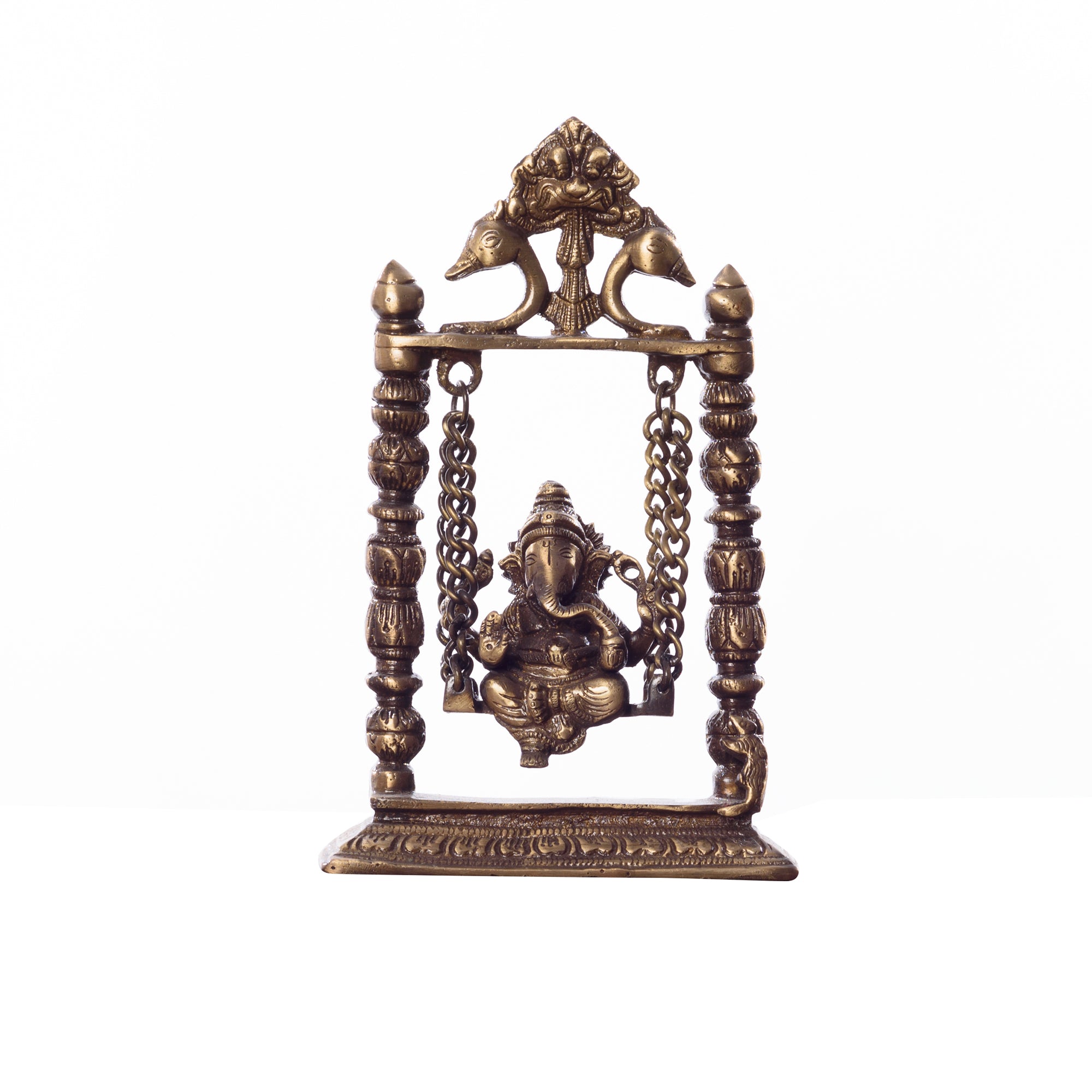 Gold Brass Lord Ganesha on Peacock Swing (Jhoola) 1