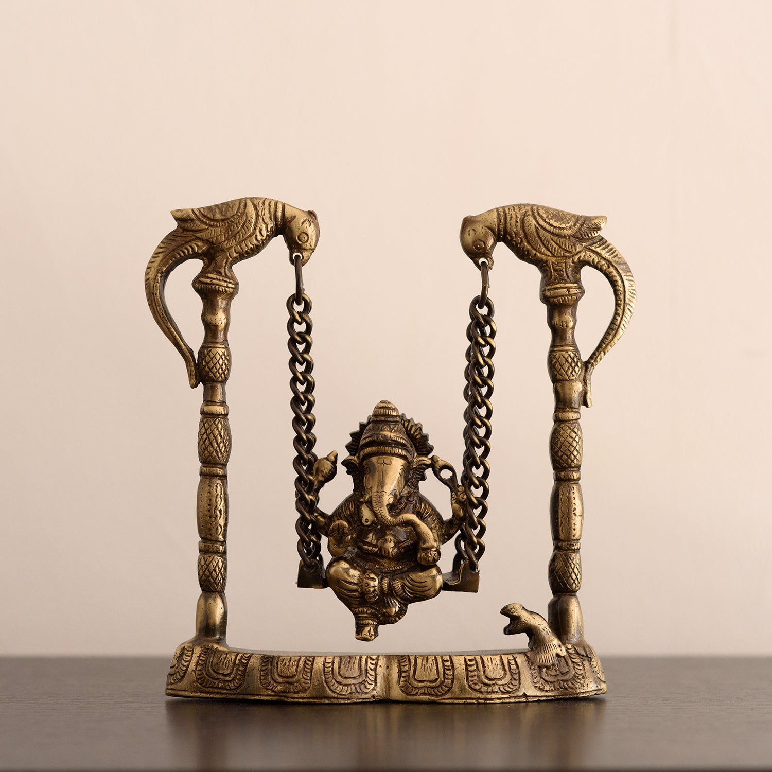 Gold Brass Lord Ganesha on parrot Swing (Jhoola) 1
